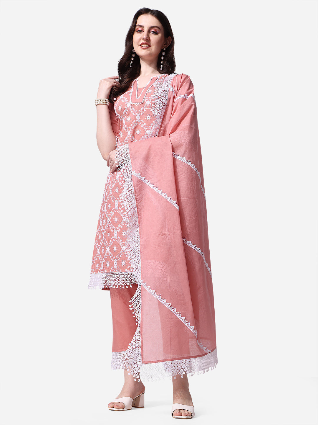 Lucknawi Embroidered Kurta with Pant & Dupatta Set