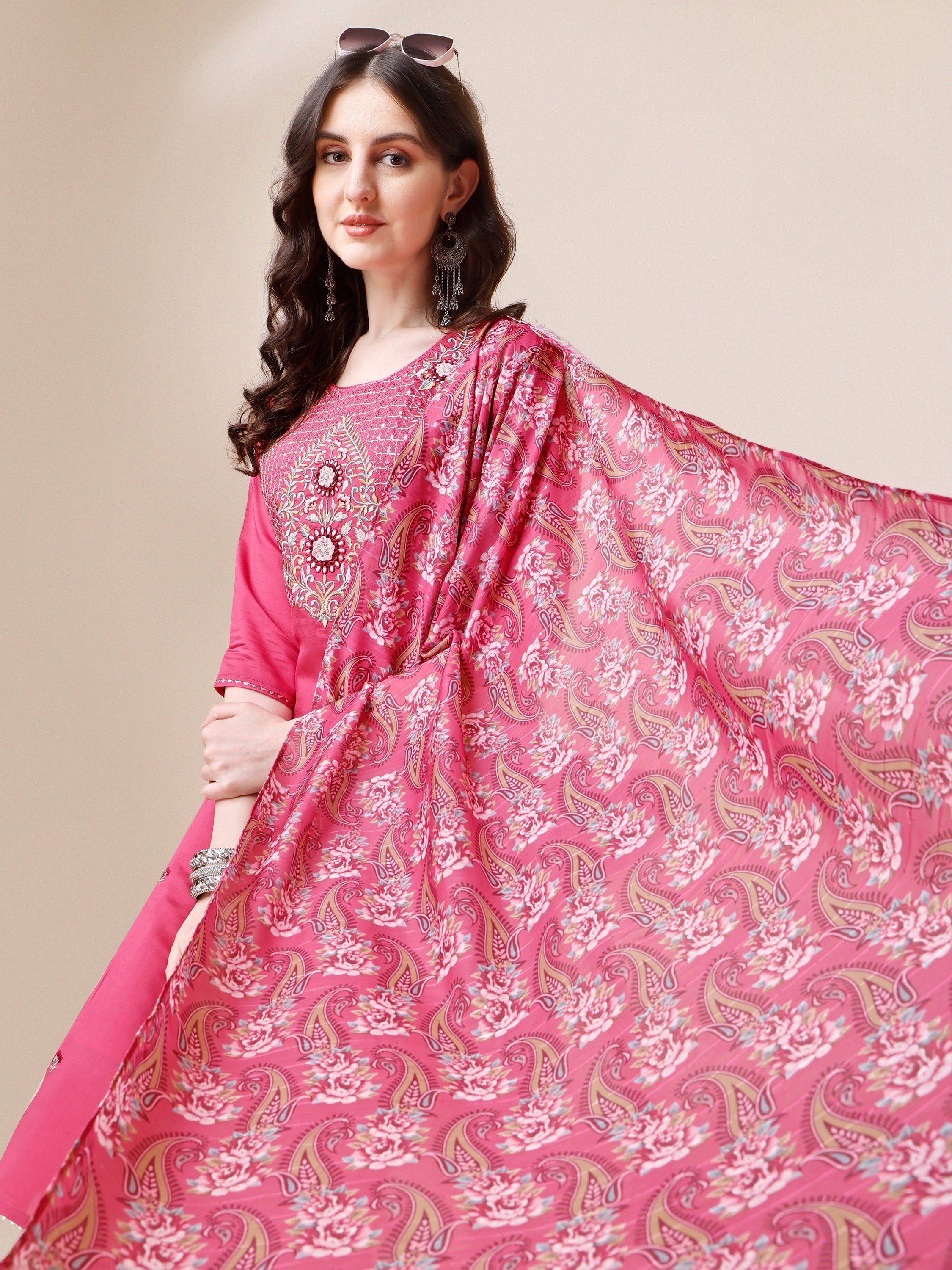 Embroidered Kurta with Pant and Dupatta Set