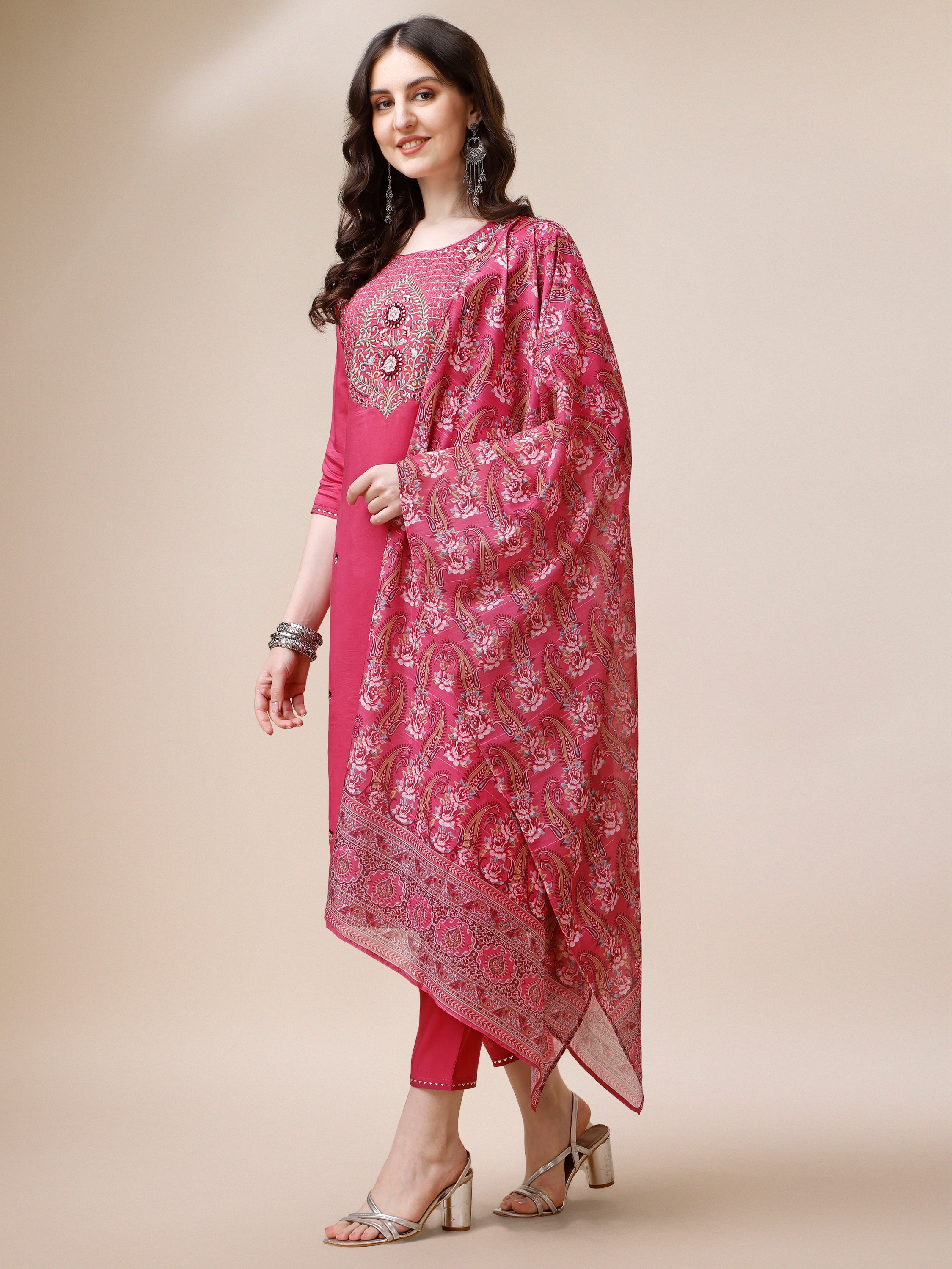 Embroidered Kurta with Pant and Dupatta Set