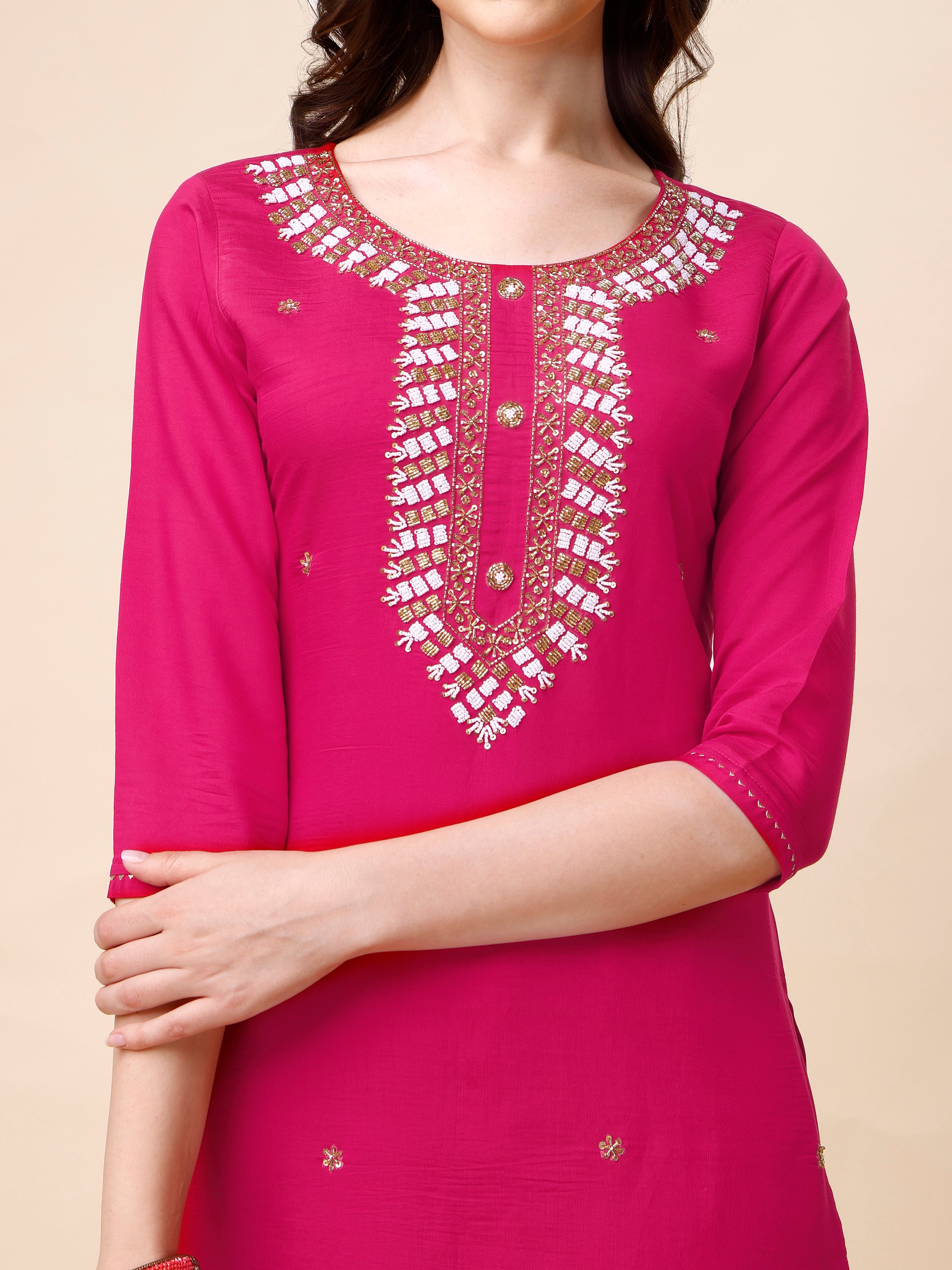 Hand Embroidered Kurta with Pant and Dupatta Set