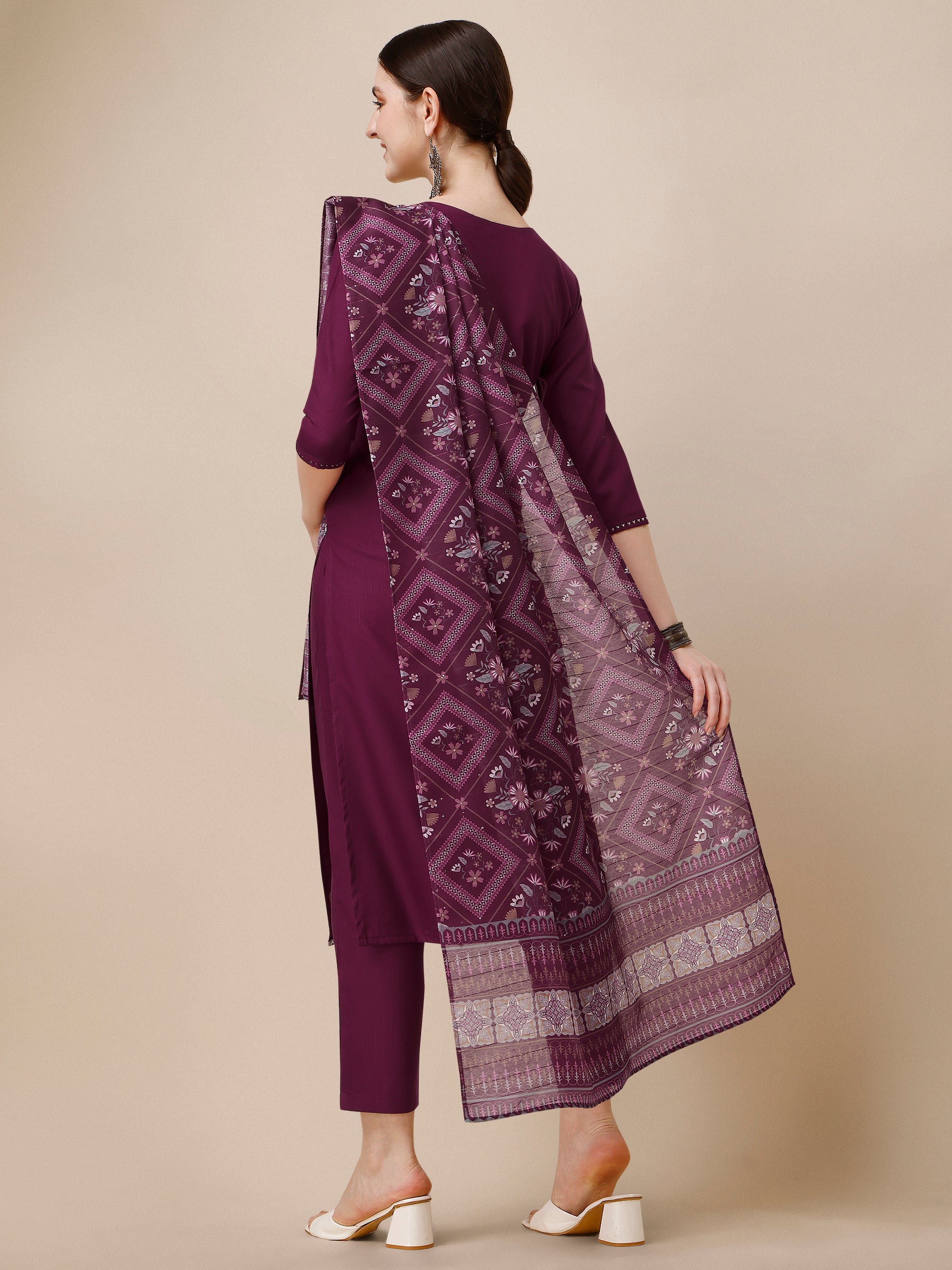 Embroidered Kurta with Pant & Printed Dupatta