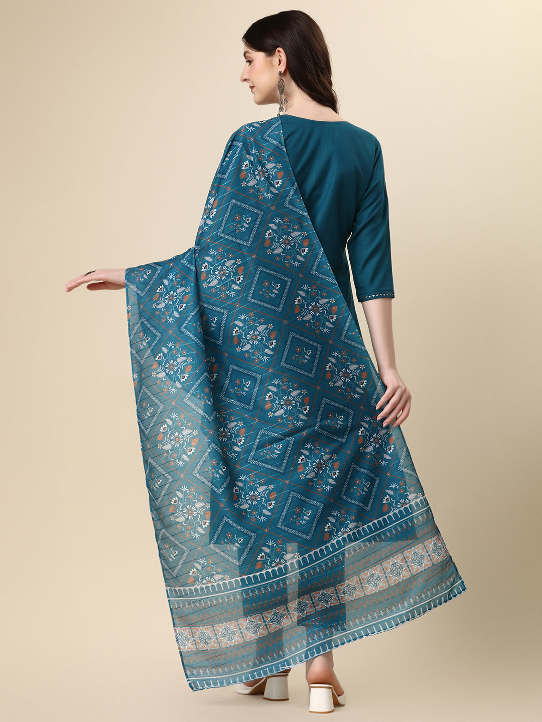 Embroidered Kurta with Pant and Printed Dupatta Set