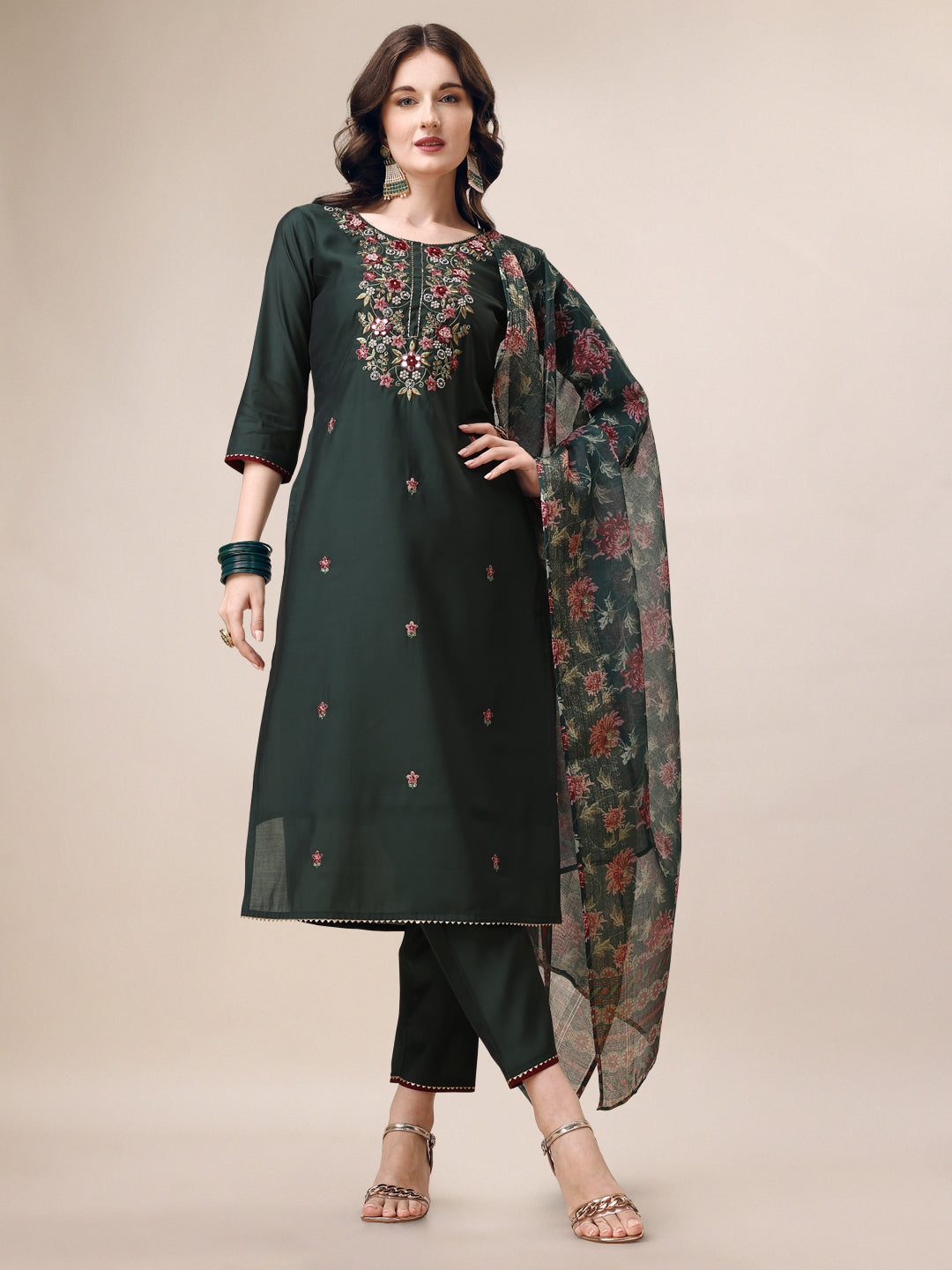 Embroidered Kurta with Pant & Dupatta Set