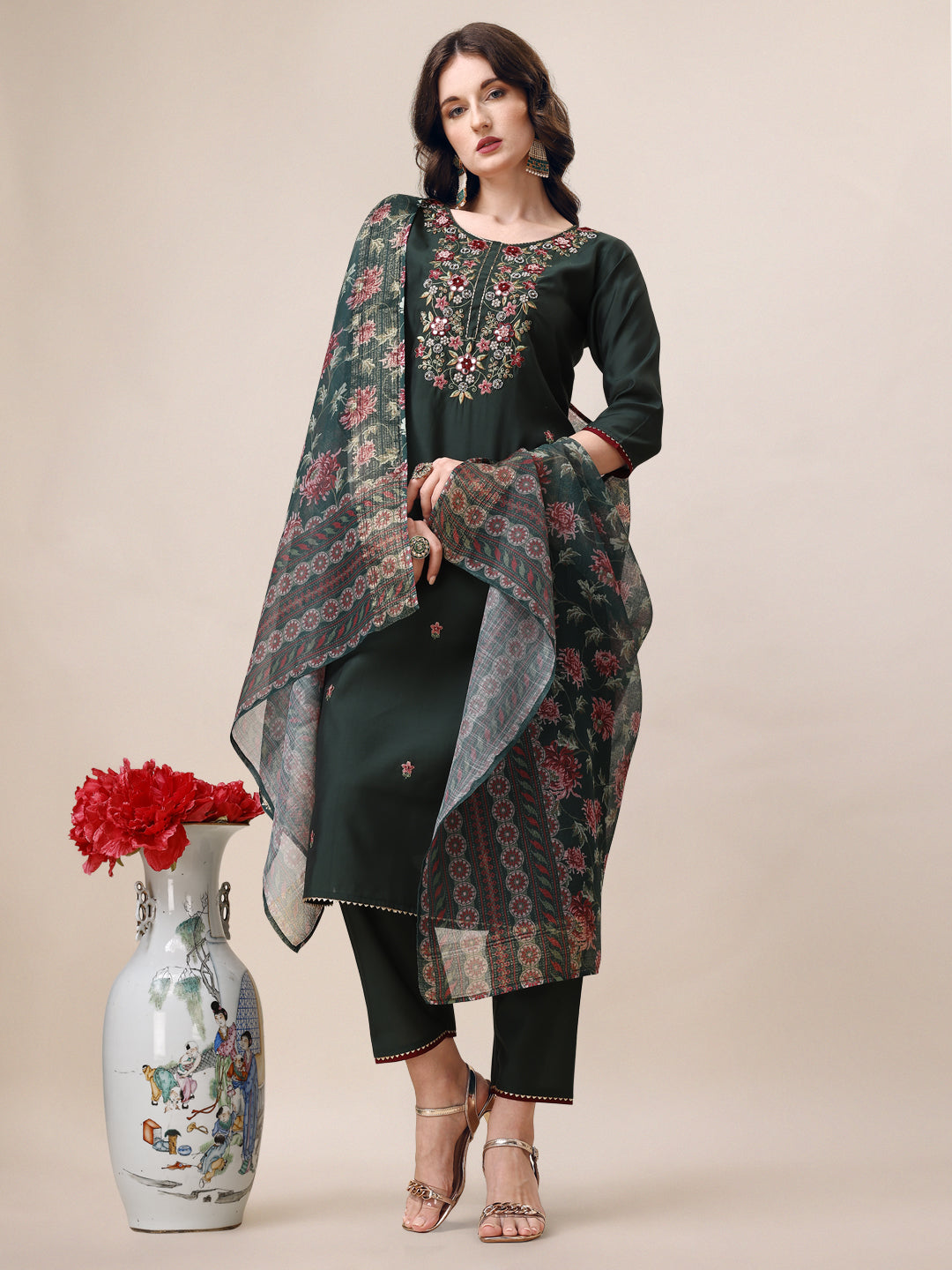 Embroidered Kurta with Pant & Dupatta Set