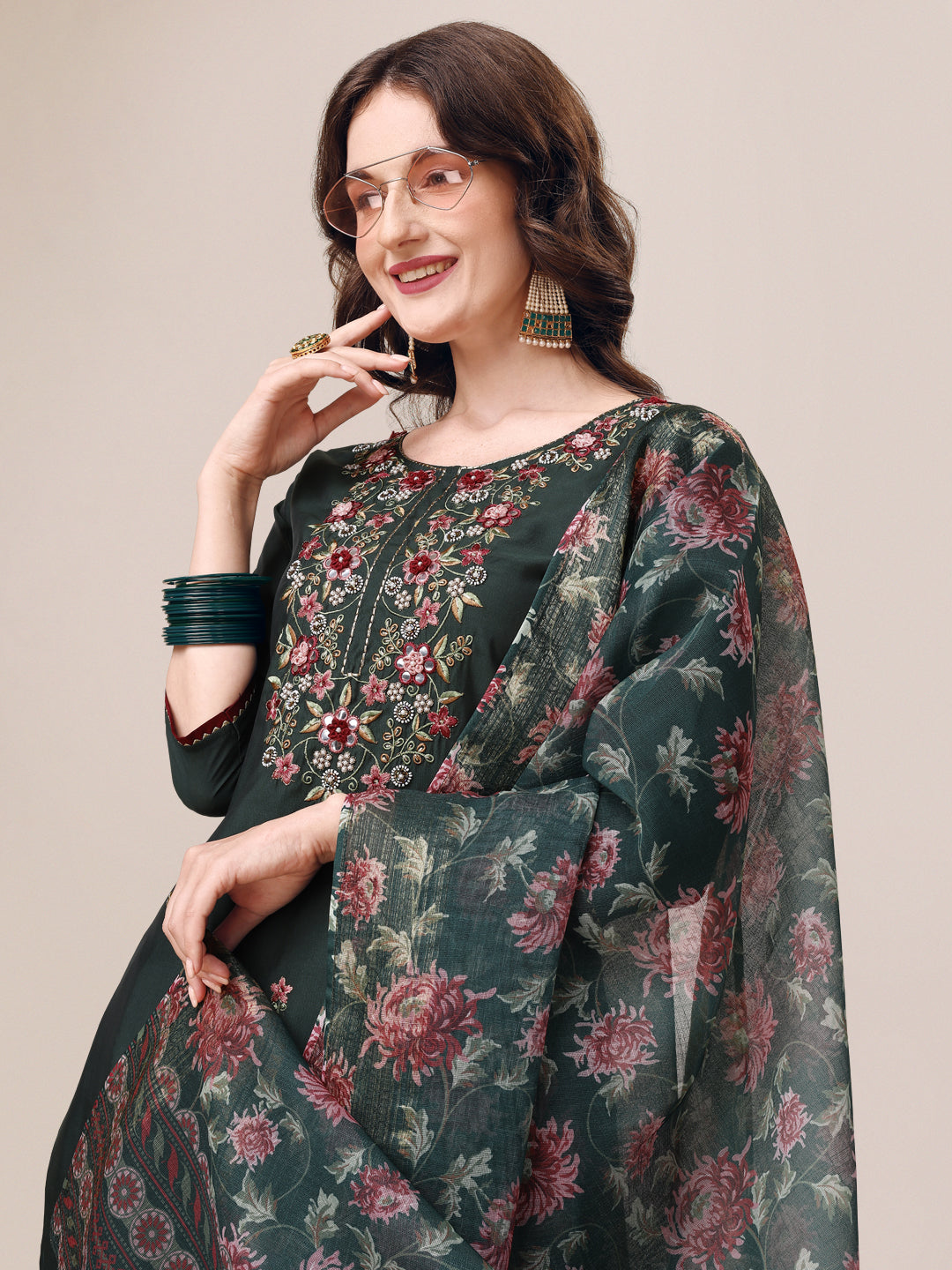 Embroidered Kurta with Pant & Dupatta Set