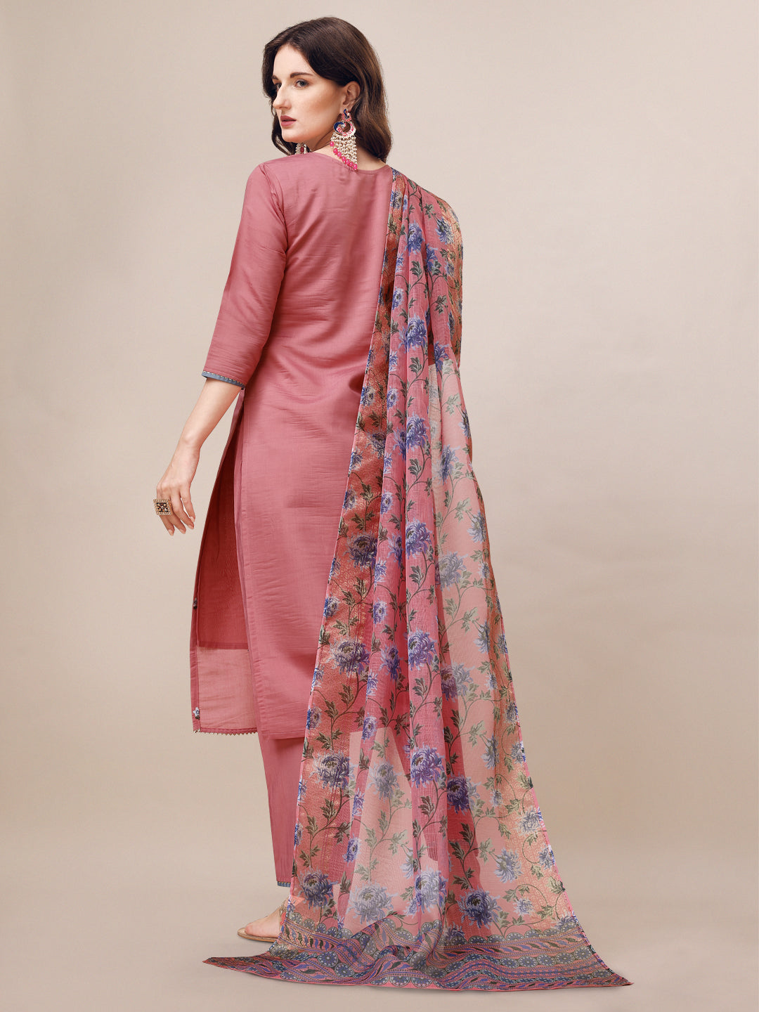 Embroidered Kurta with Pant & Printed Dupatta Set