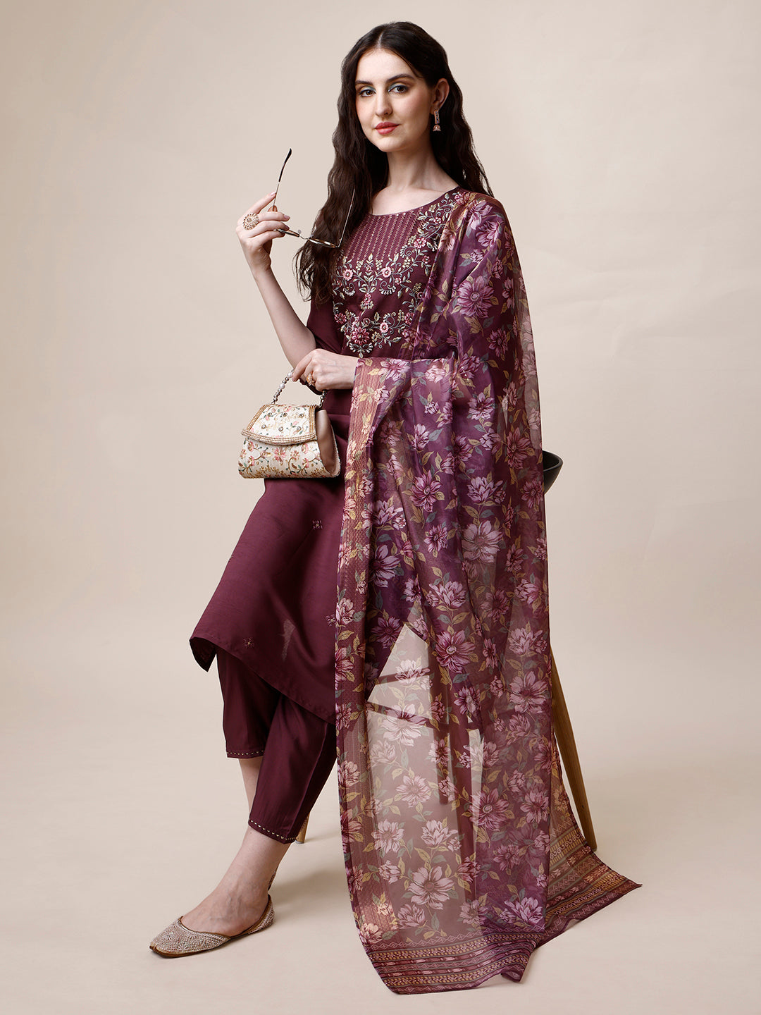 Embroidered Kurta with Pant and Dupatta Set