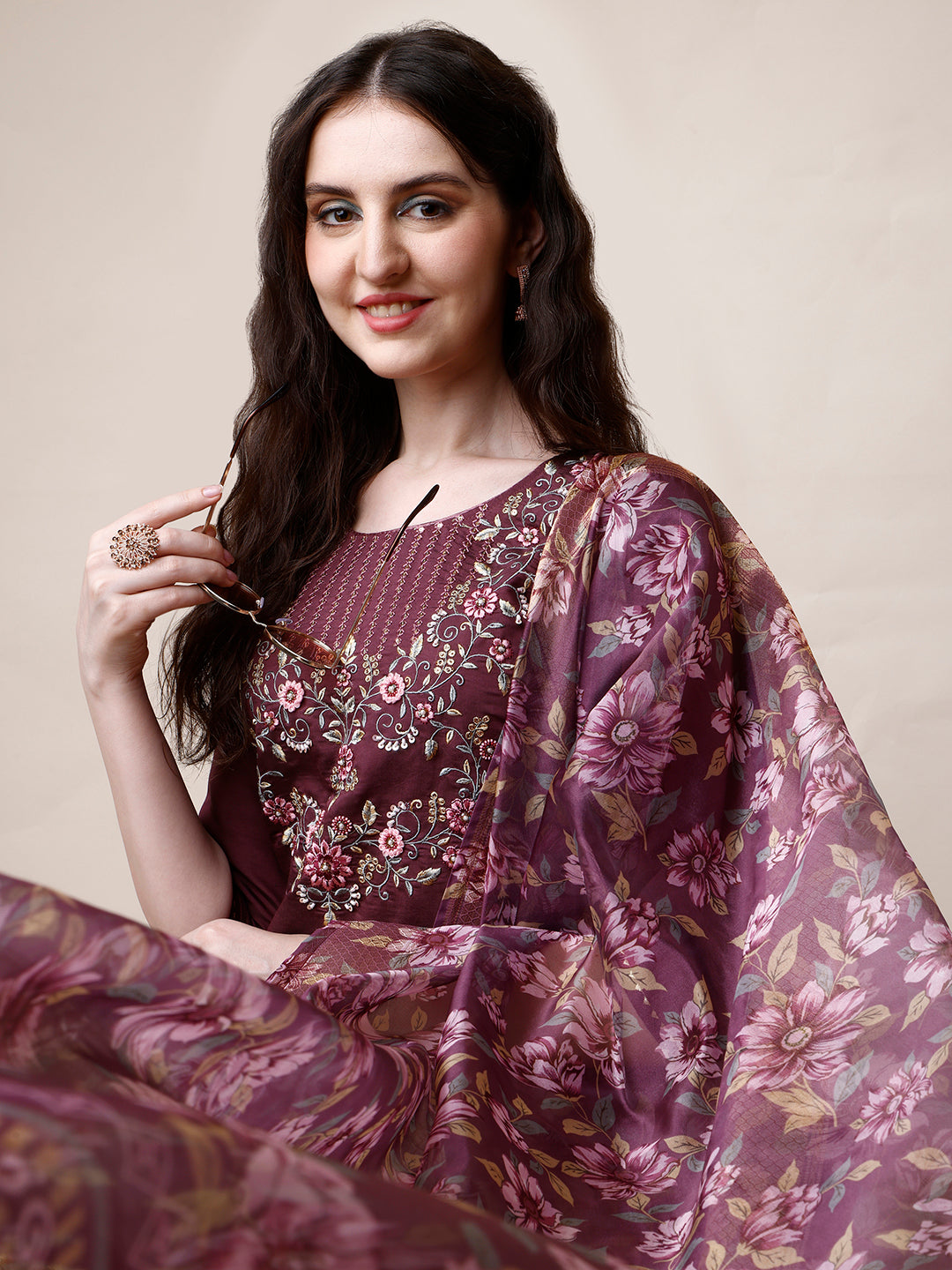 Embroidered Kurta with Pant and Dupatta Set