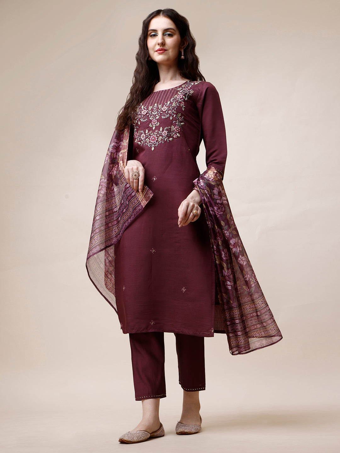 Embroidered Kurta with Pant and Dupatta Set