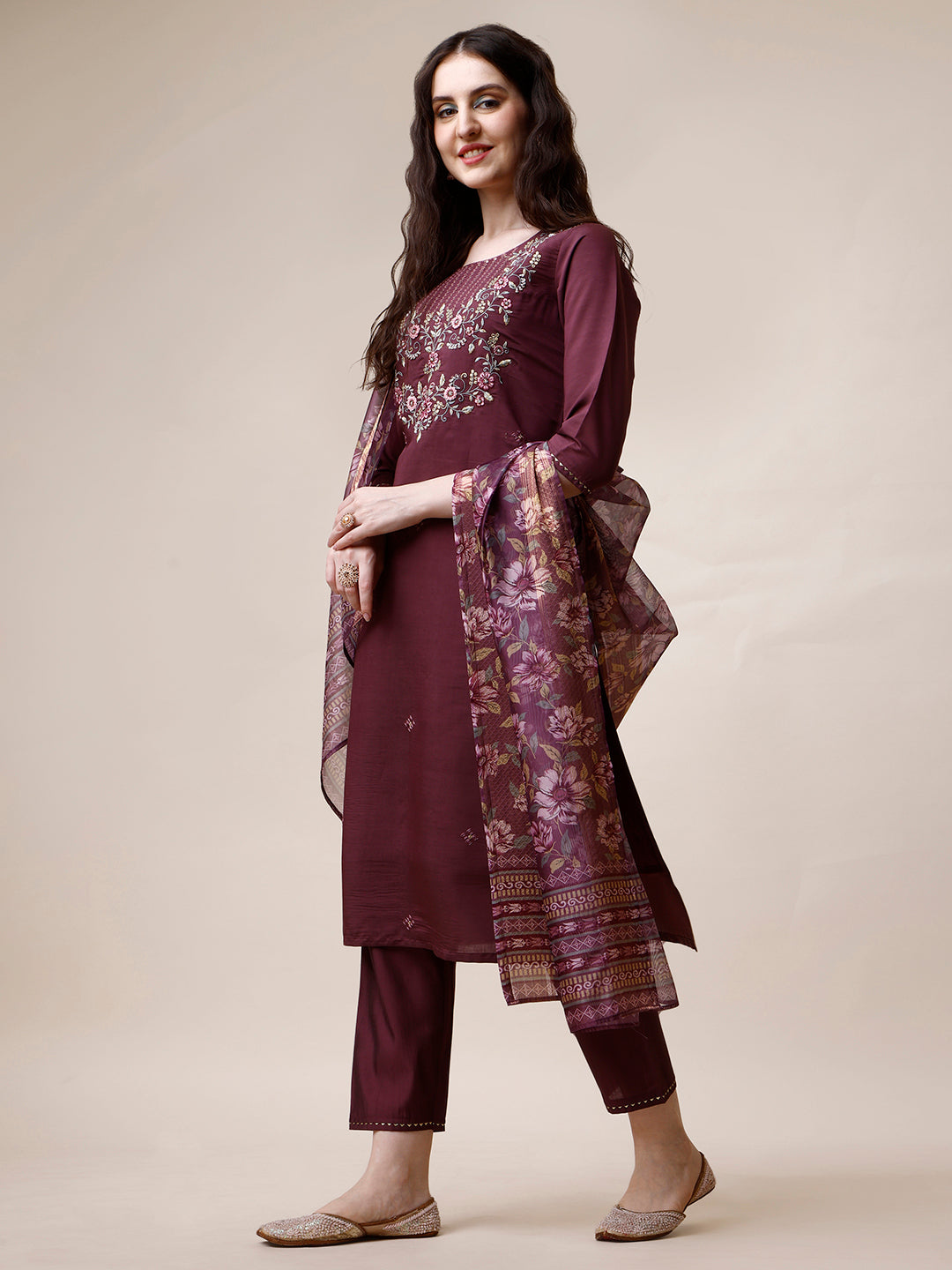 Embroidered Kurta with Pant and Dupatta Set