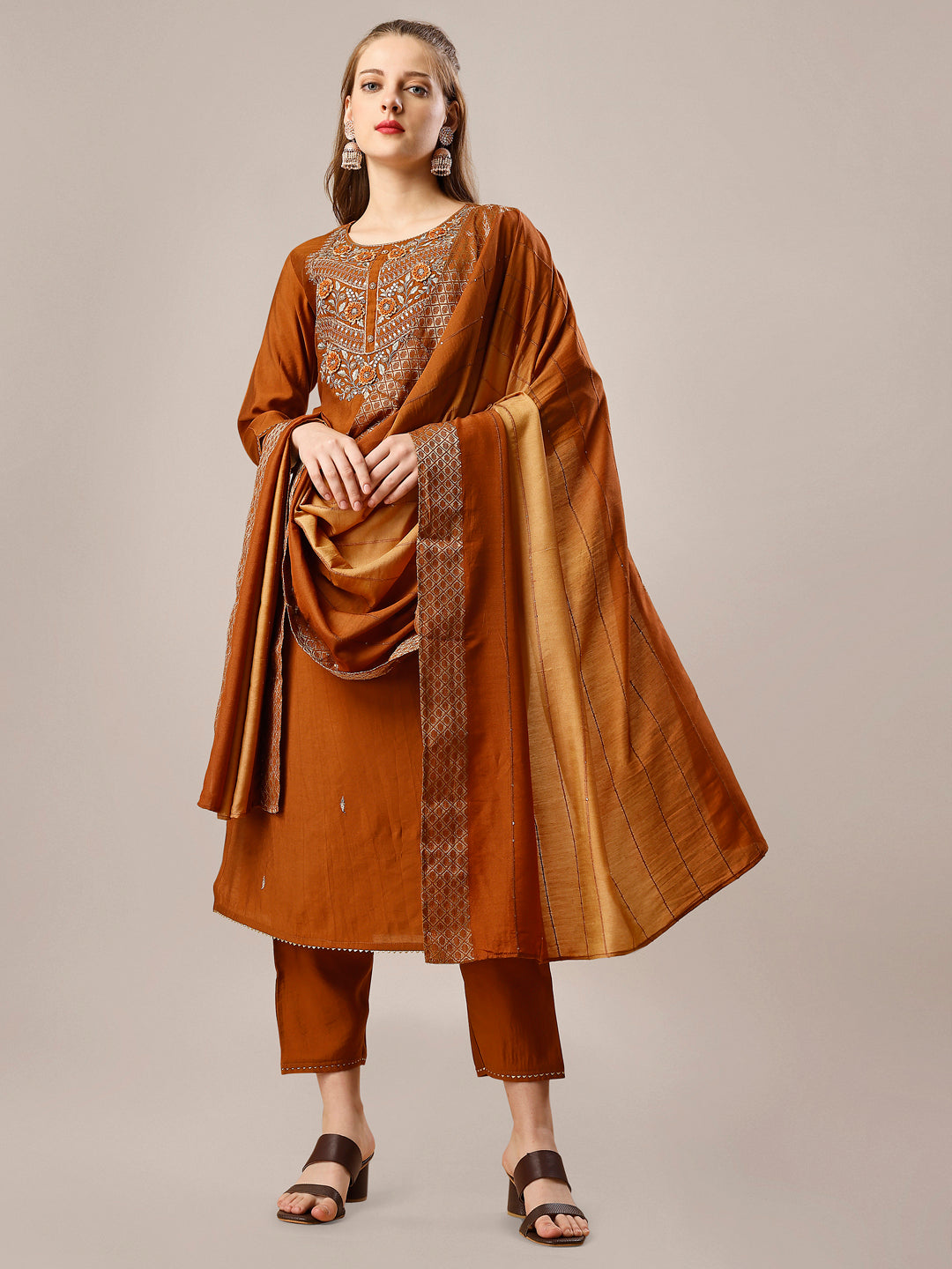 Hand Embroidered Kurta with Pant and Dupatta set