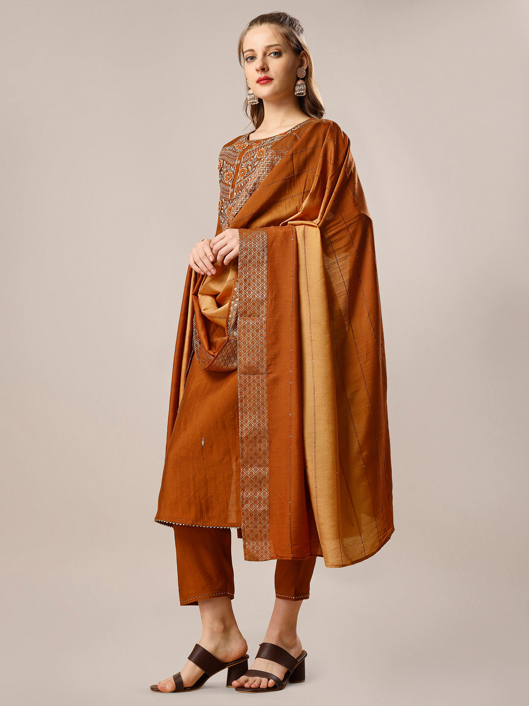 Hand Embroidered Kurta with Pant and Dupatta set