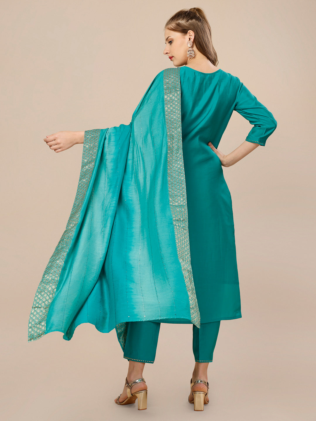 Hand Embroidered Kurta with Pant and Dupatta set