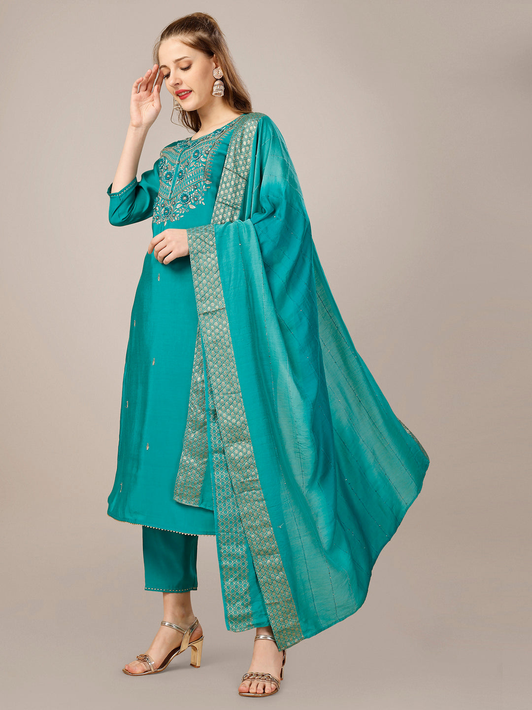 Hand Embroidered Kurta with Pant and Dupatta set