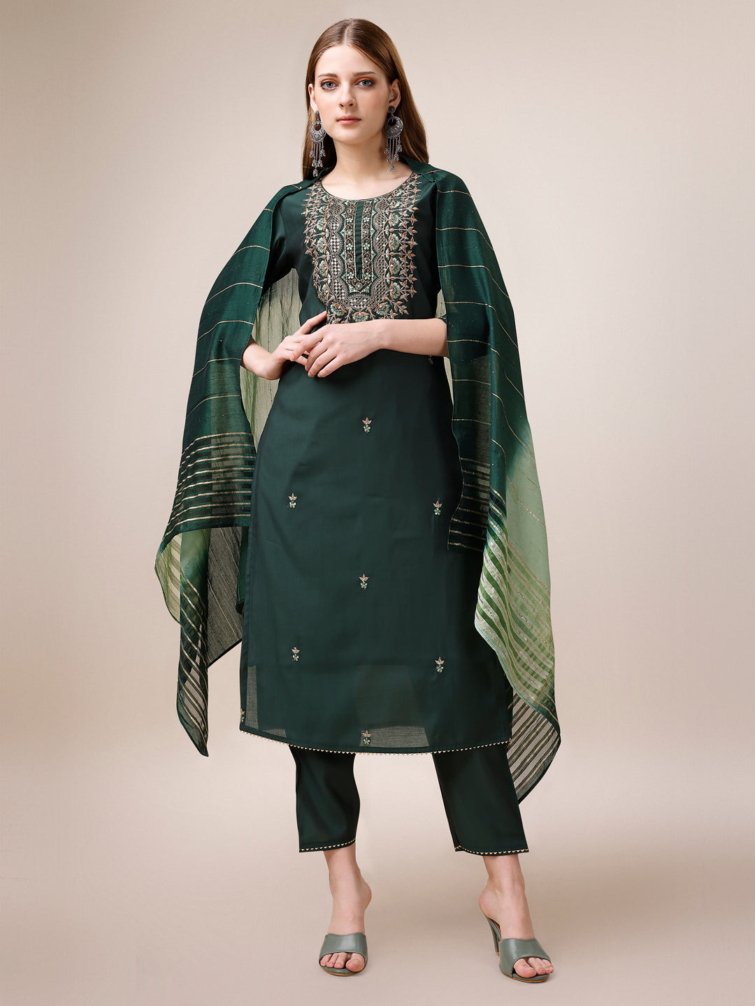 Embroidered Kurta with Pant and Dupatta Set