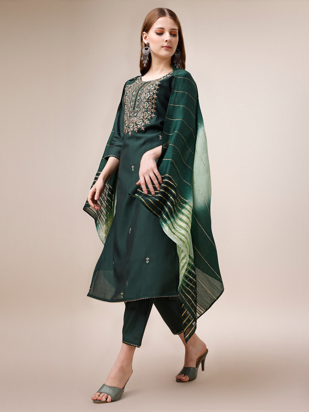 Embroidered Kurta with Pant and Dupatta Set