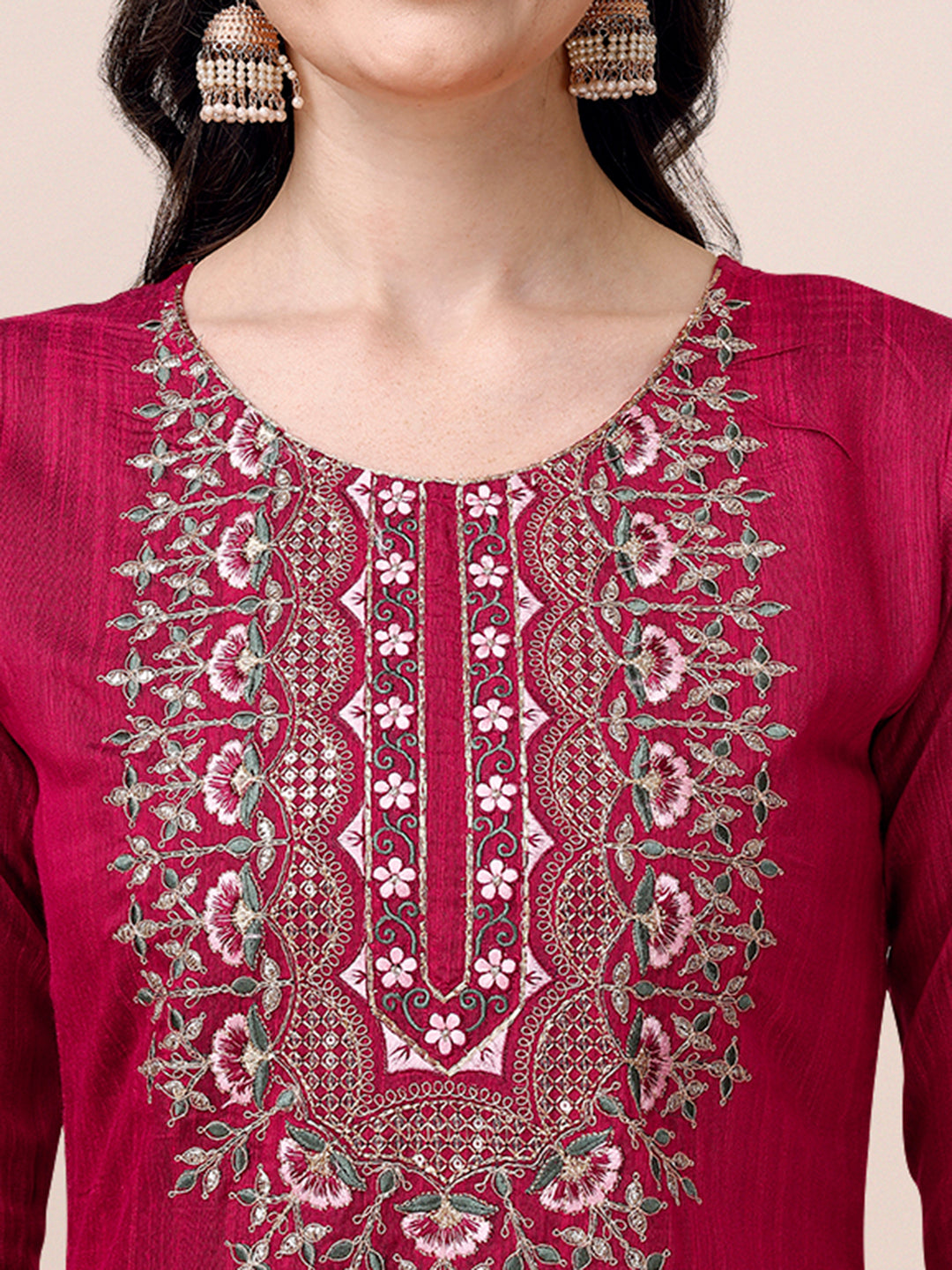 Embroidered Silk Blend Kurta with pant & Printed dupatta