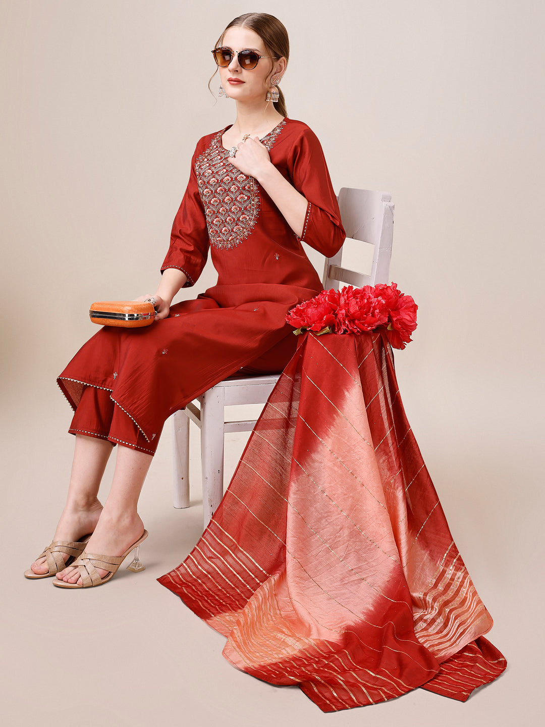 Embroidered Kurta with pant & dupatta