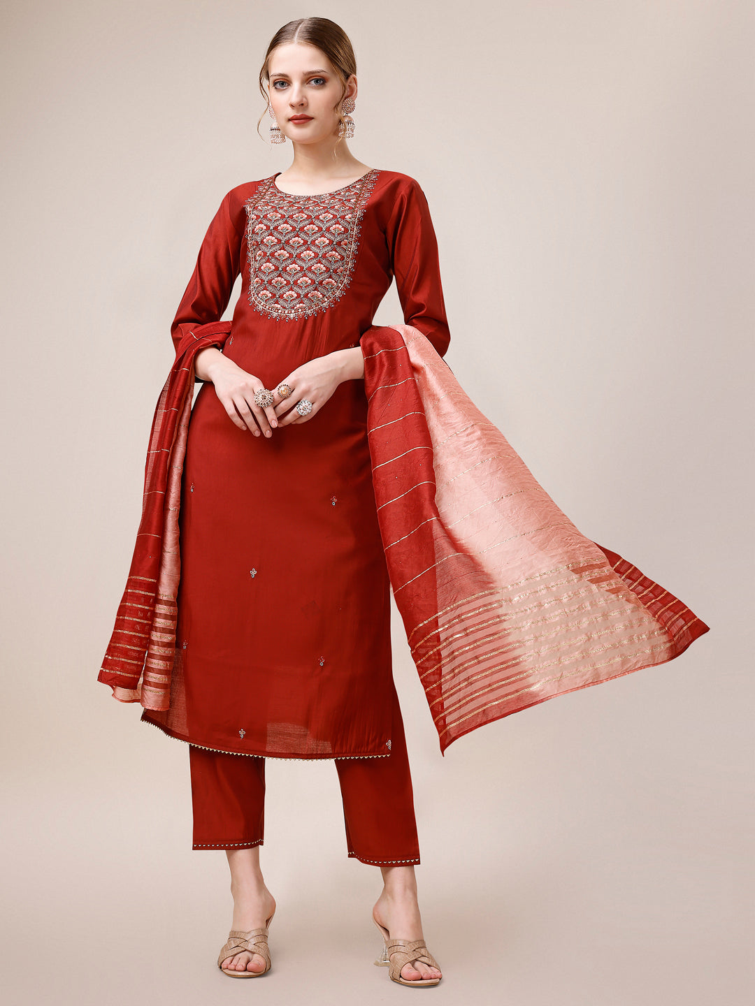 Embroidered Kurta with pant & dupatta