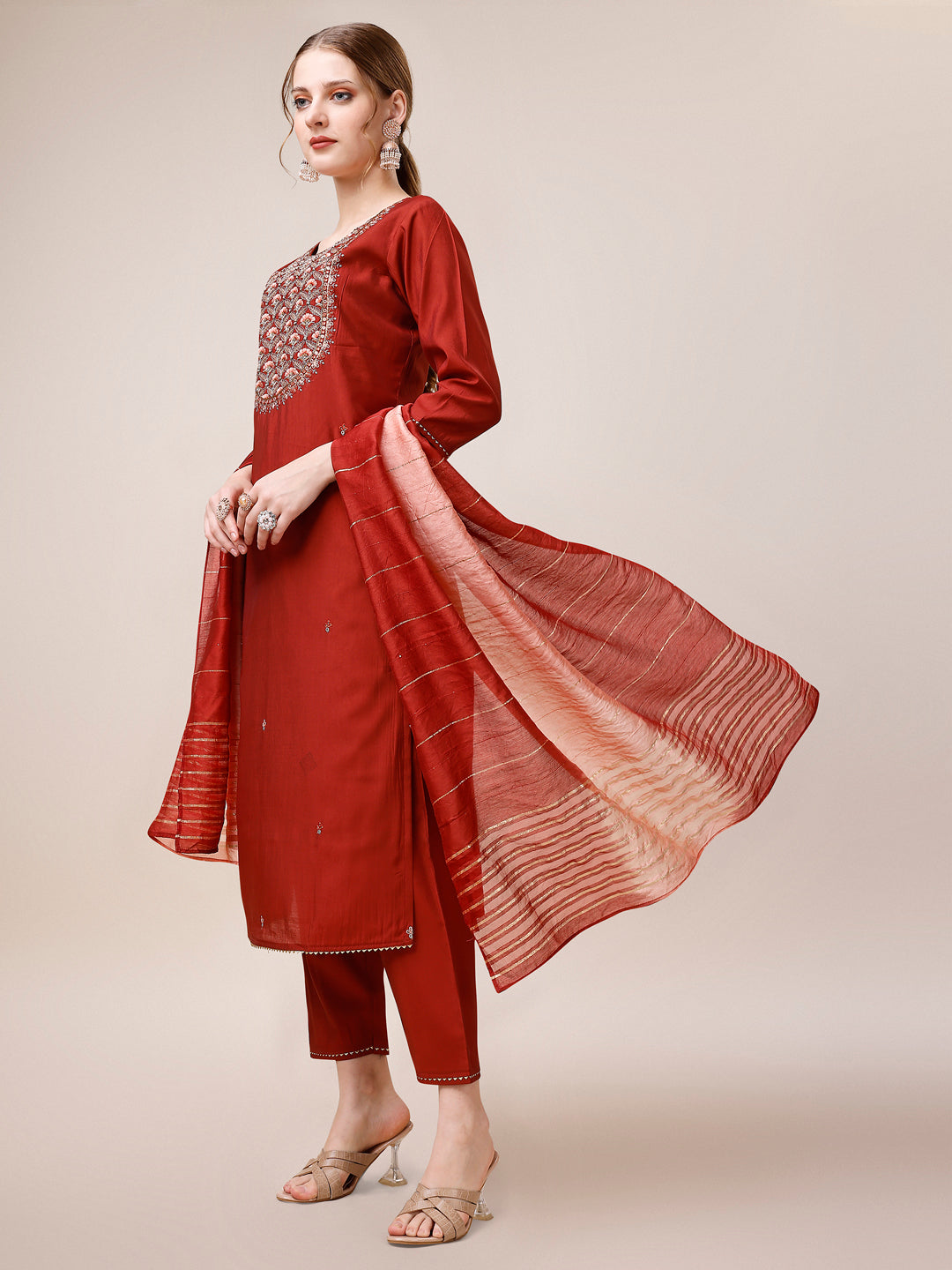 Embroidered Kurta with pant & dupatta