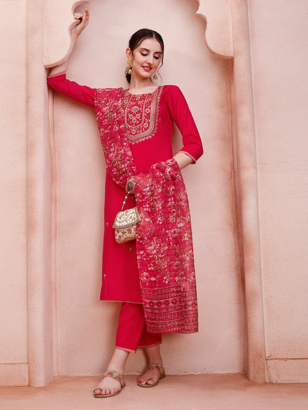 Embroidered Kurta with Pant and Dupatta Set