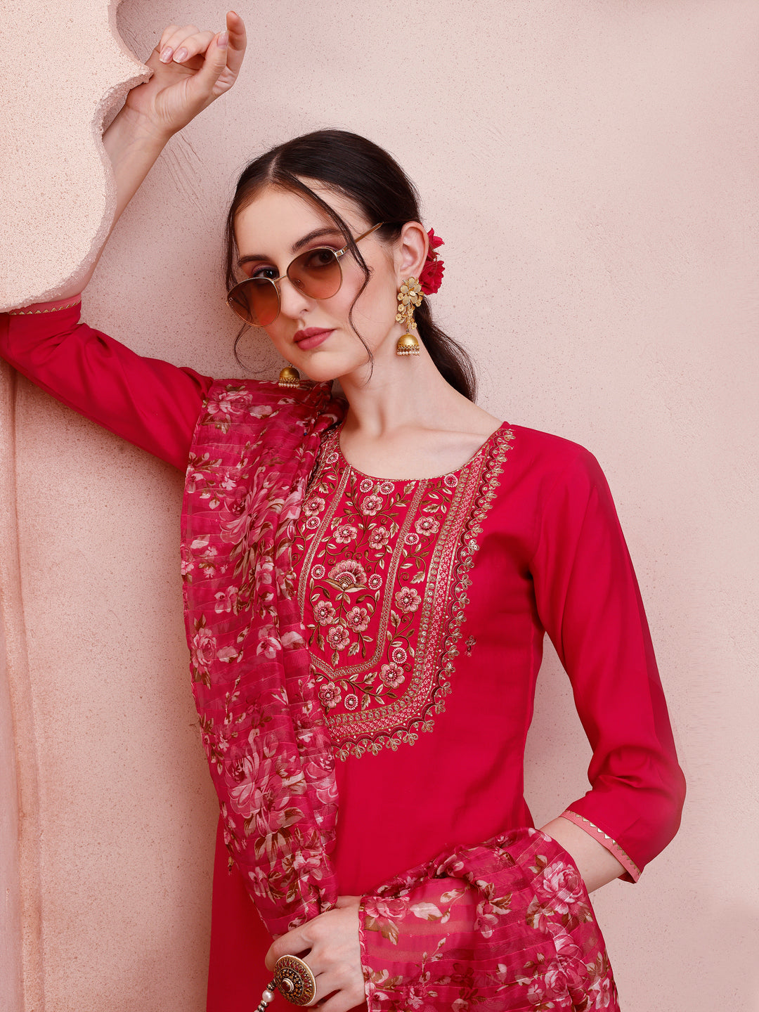 Embroidered Kurta with Pant and Dupatta Set