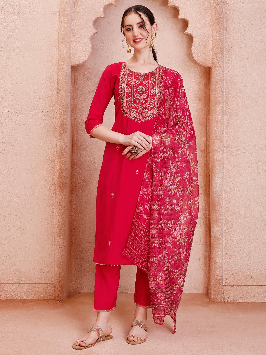 Embroidered Kurta with Pant and Dupatta Set