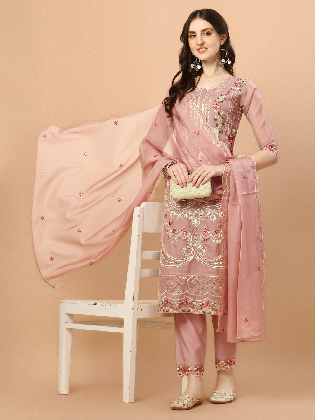 Embroidered Pakistani Kurta with pant & dupatta set