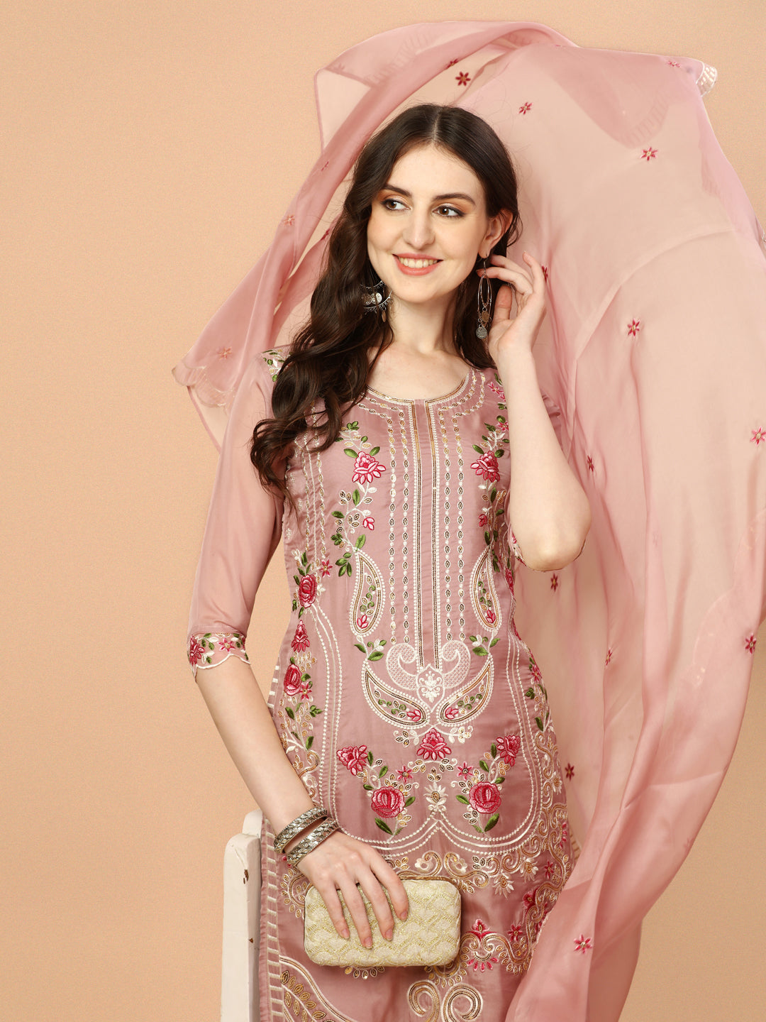 Embroidered Pakistani Kurta with pant & dupatta set