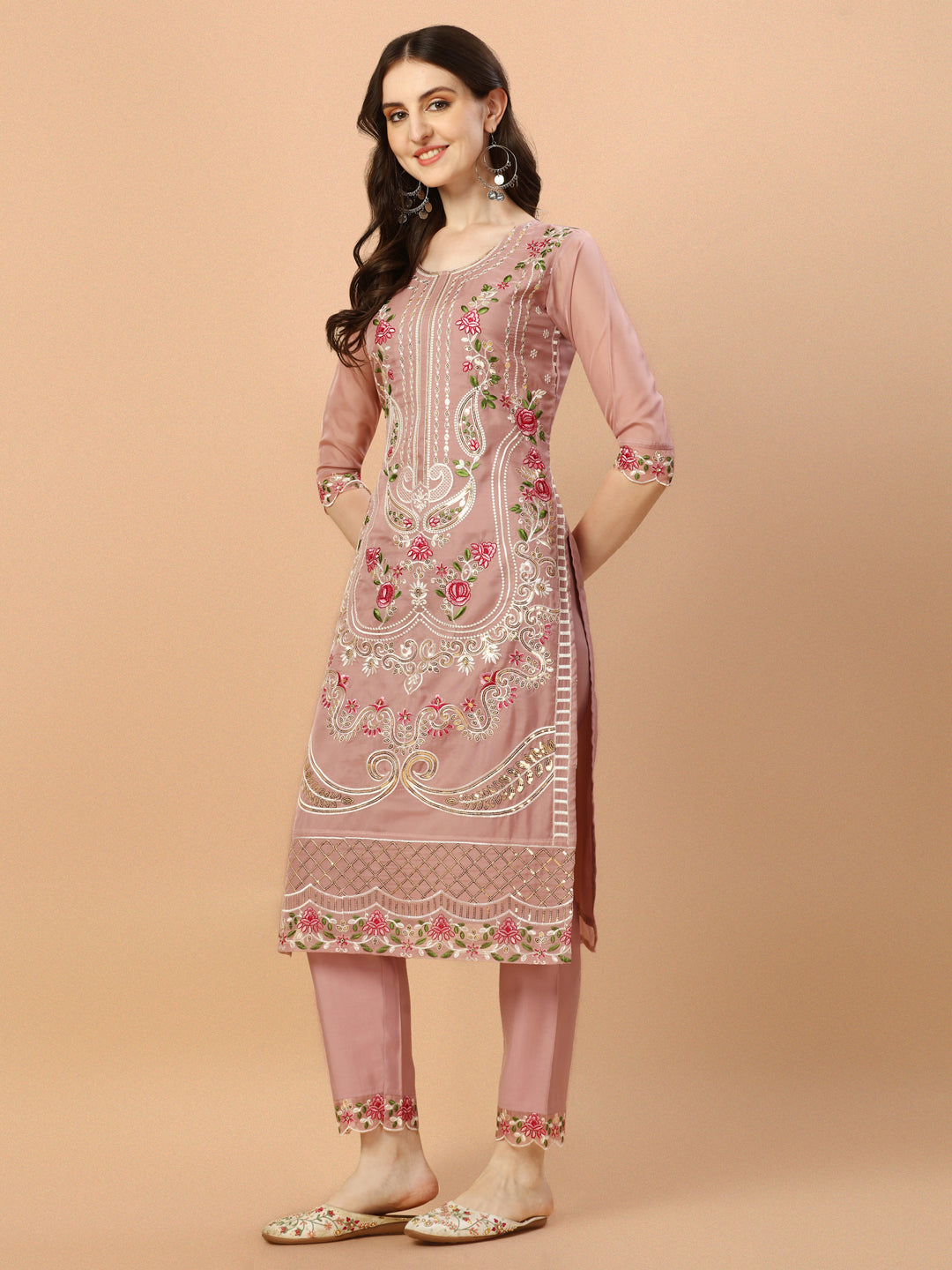 Embroidered Pakistani Kurta with pant & dupatta set