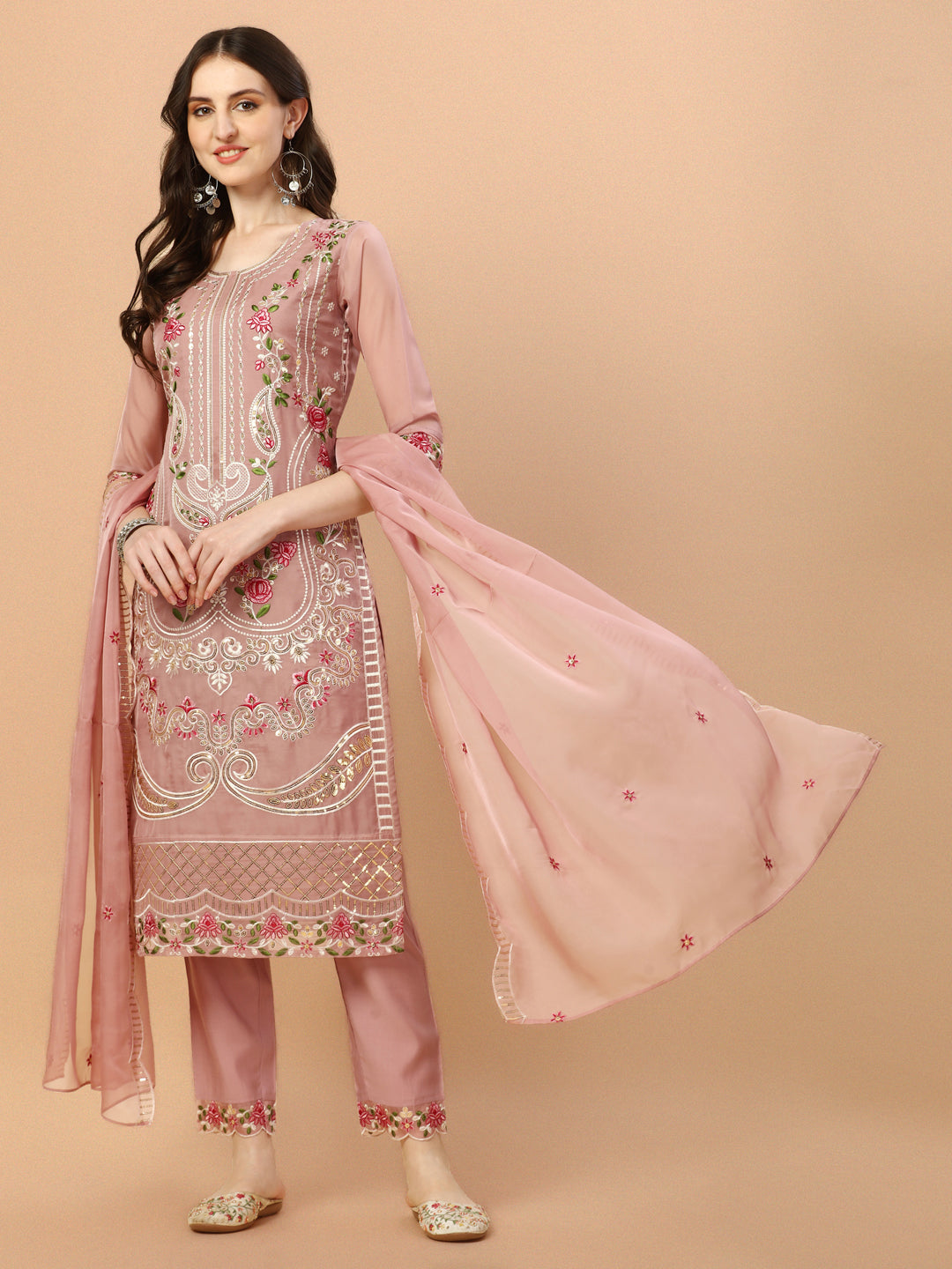 Embroidered Pakistani Kurta with pant & dupatta set