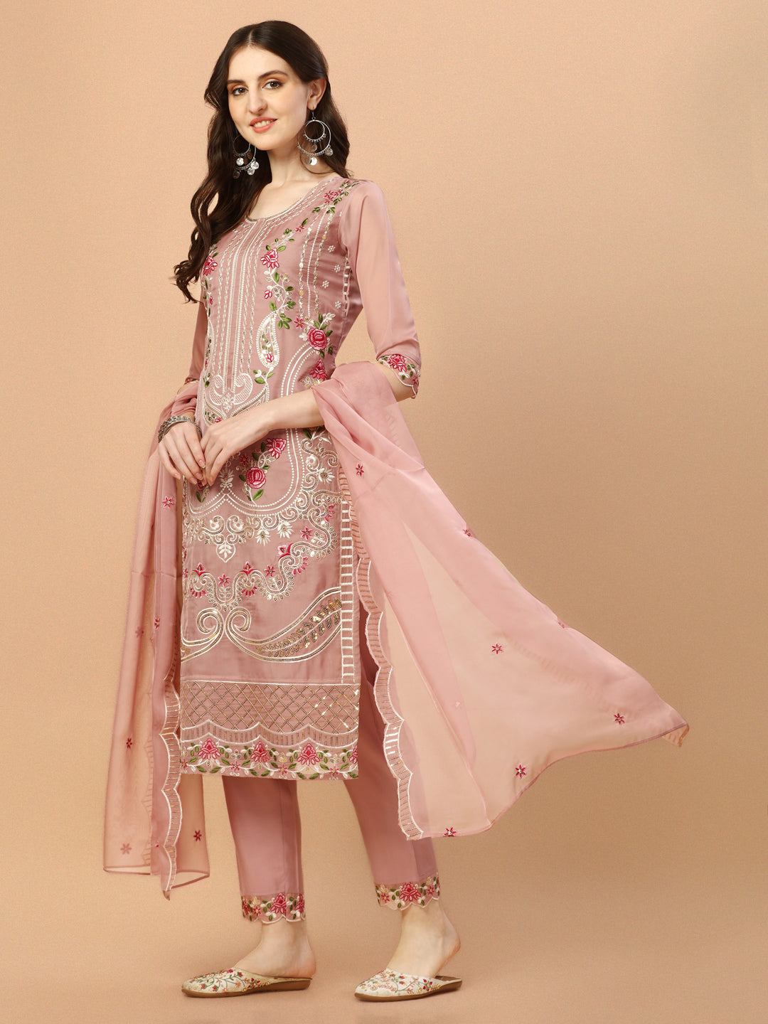 Embroidered Pakistani Kurta with pant & dupatta set