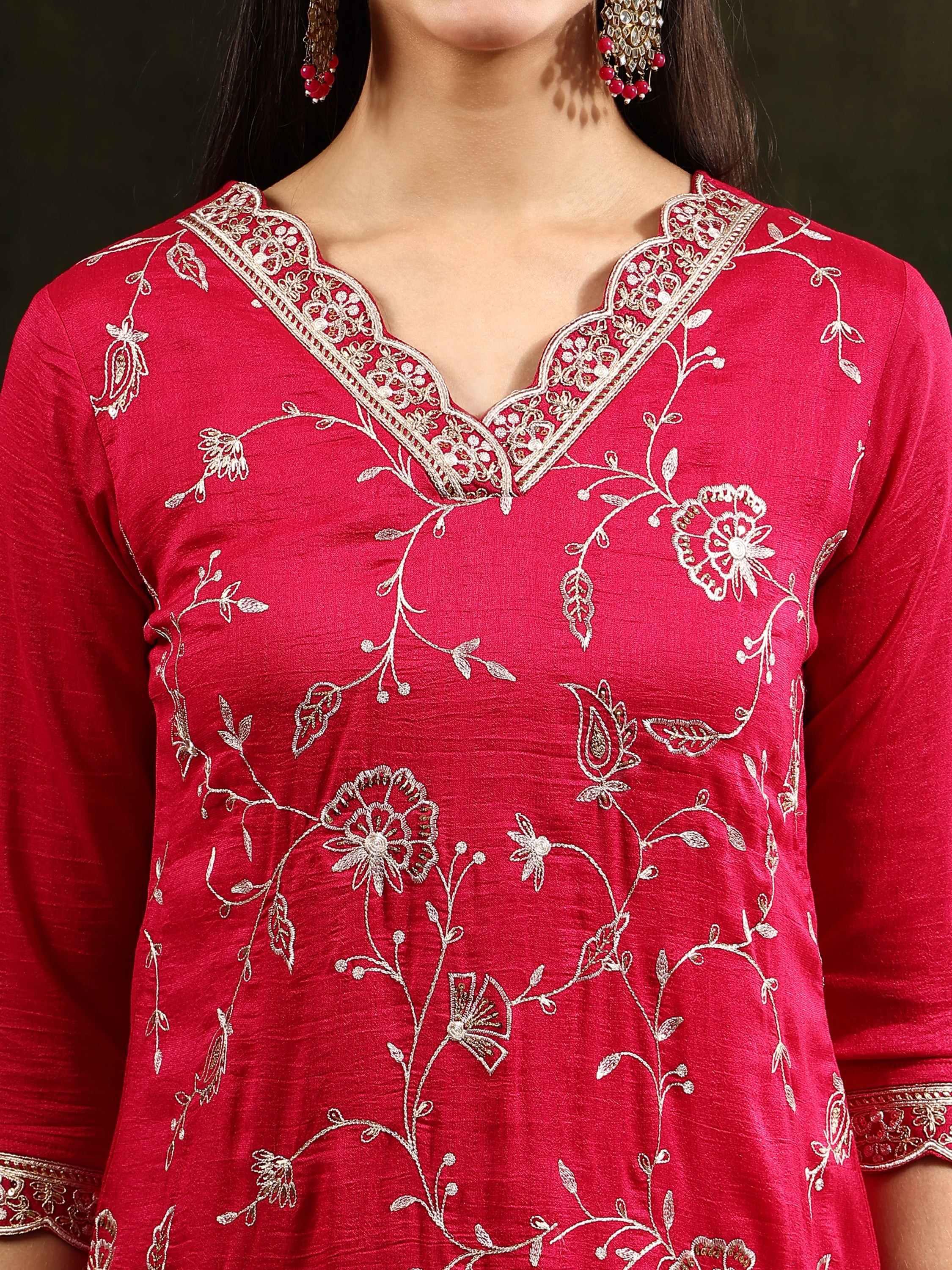 Sequined Embroidered Kurta with Pant & Embroidered Dupatta
