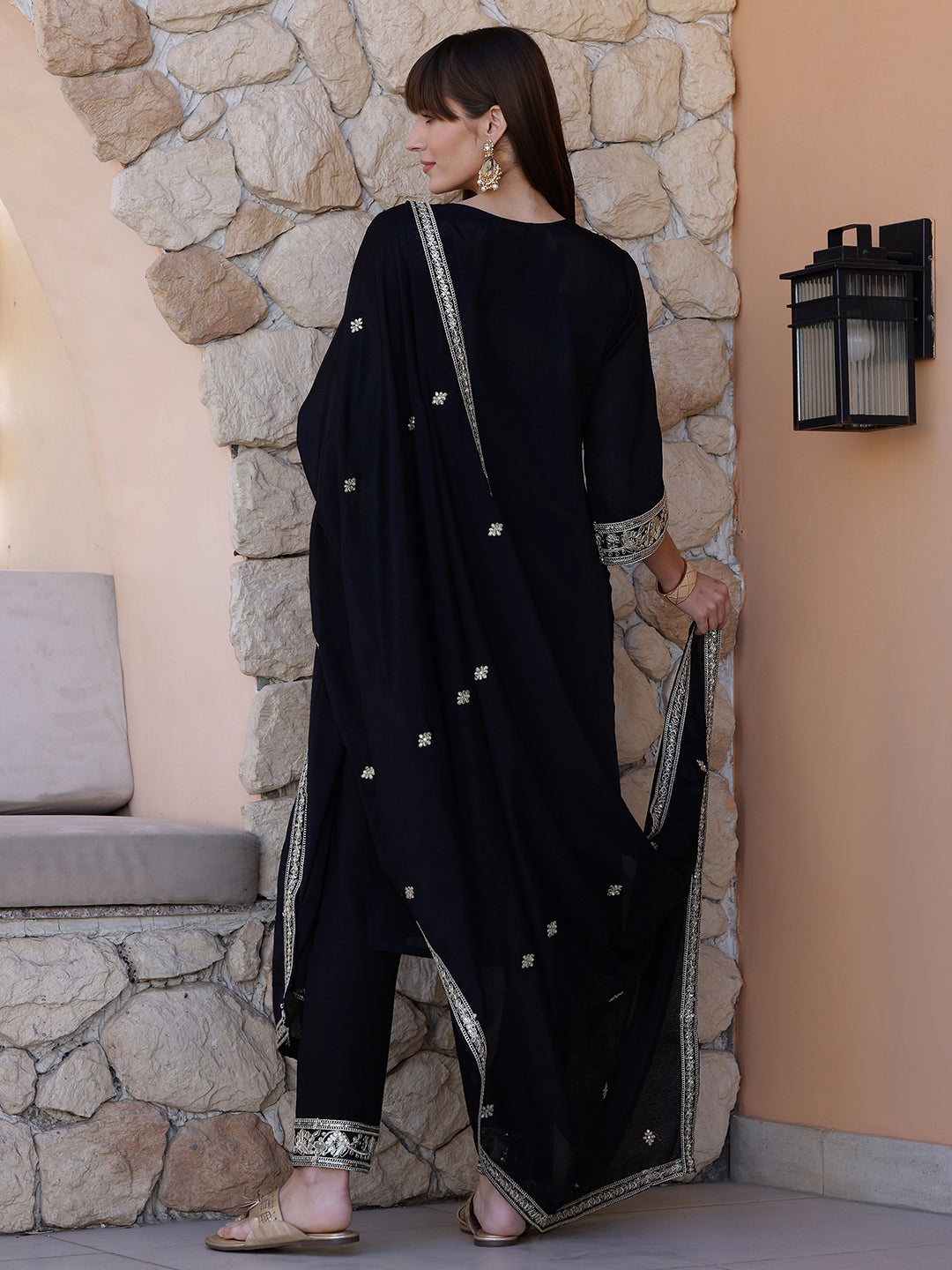 Pakistani Sequinned Embroidered Kurta with Pant & Dupatta