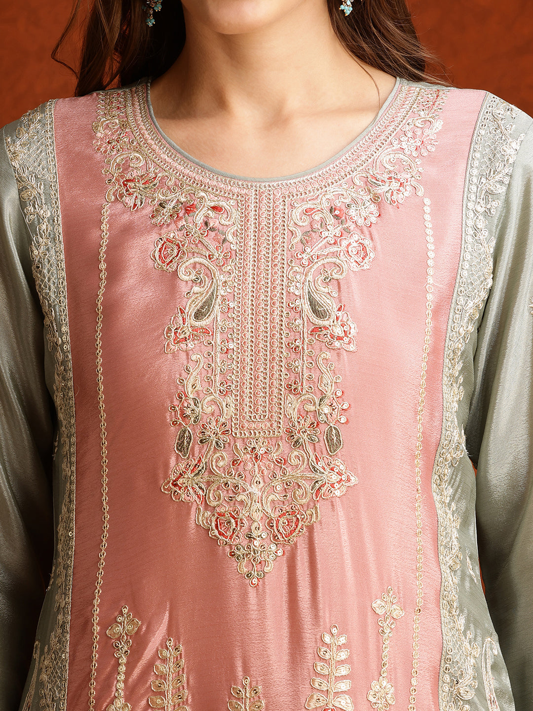 Pakistani Embroidered Kurta with Pant & Embroidered Dupatta