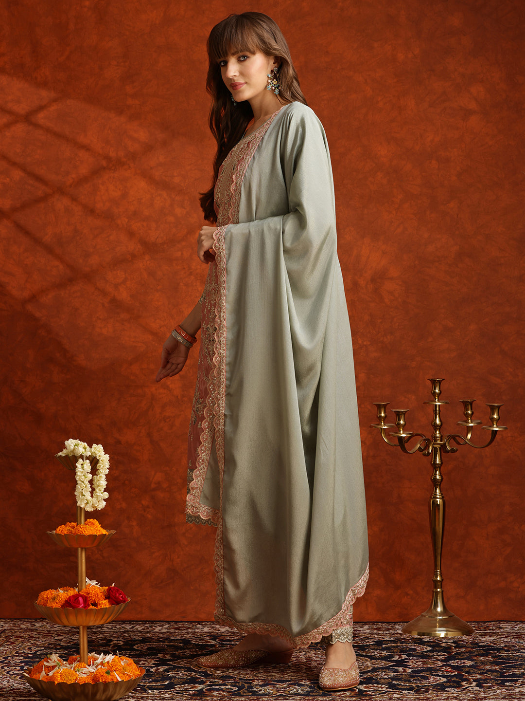 Pakistani Embroidered Kurta with Pant & Embroidered Dupatta