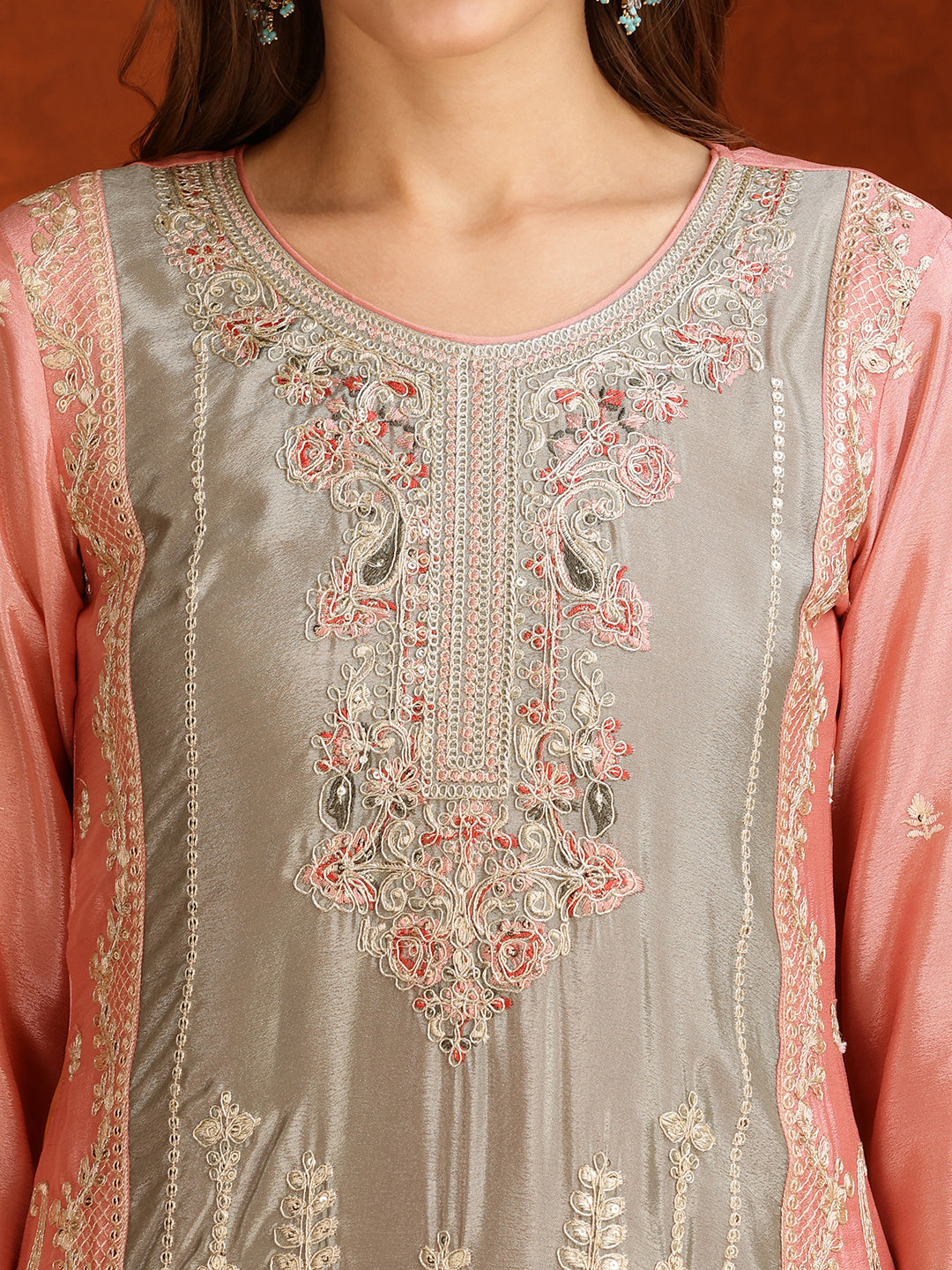Pakistani Embroidered Kurta with Pant & Embroidered Dupatta