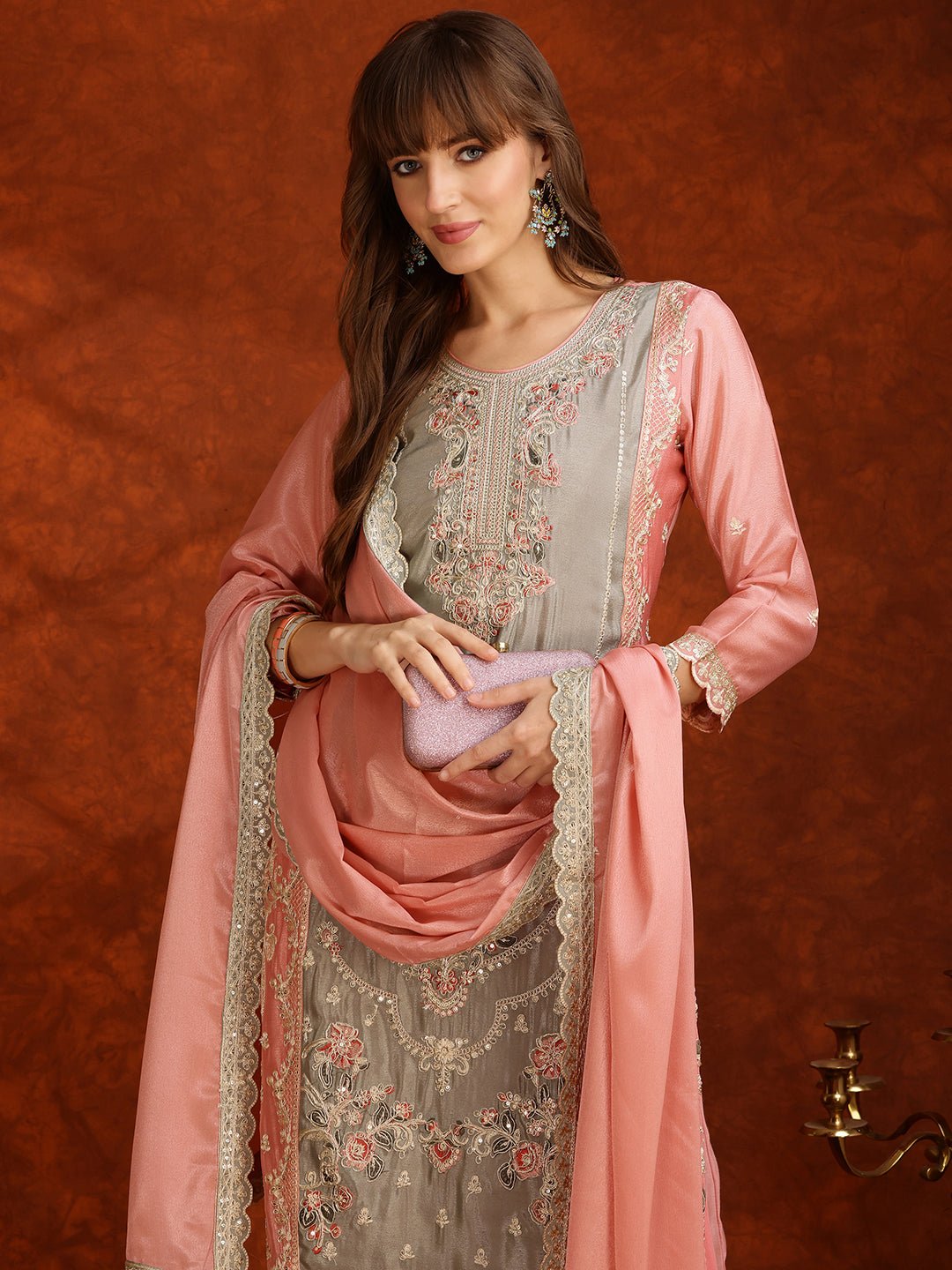 Pakistani Embroidered Kurta with Pant & Embroidered Dupatta