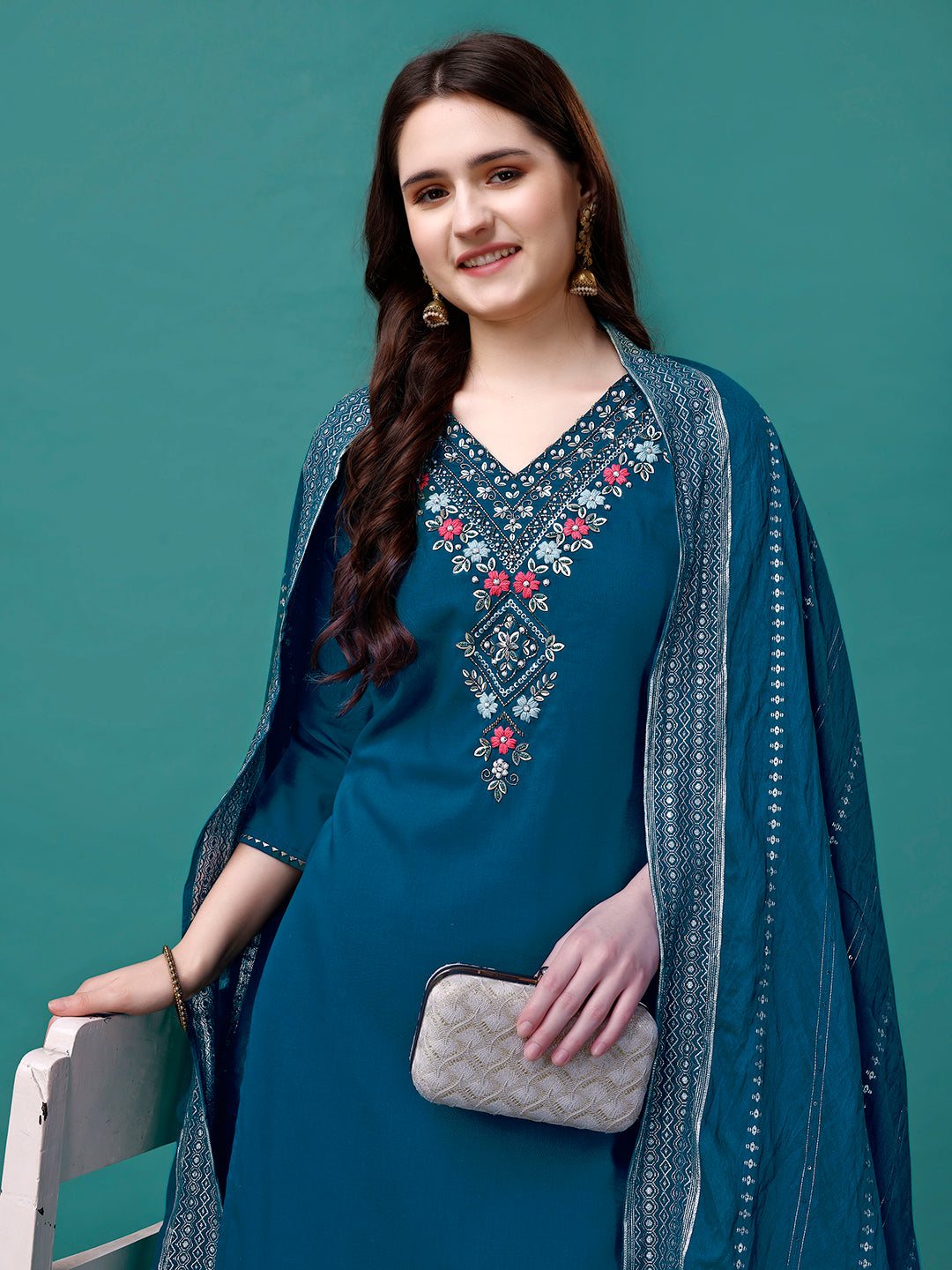 Hand Embroidered Kurta with pant & Dupatta luxury