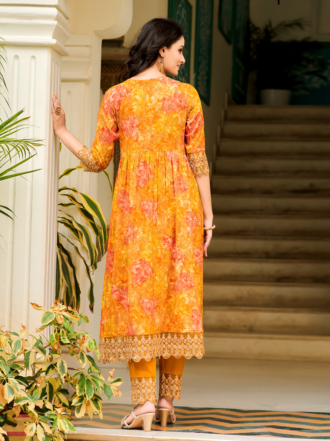 Nyra Cut Embroidered & Printed kurta with Pant & Dupatta