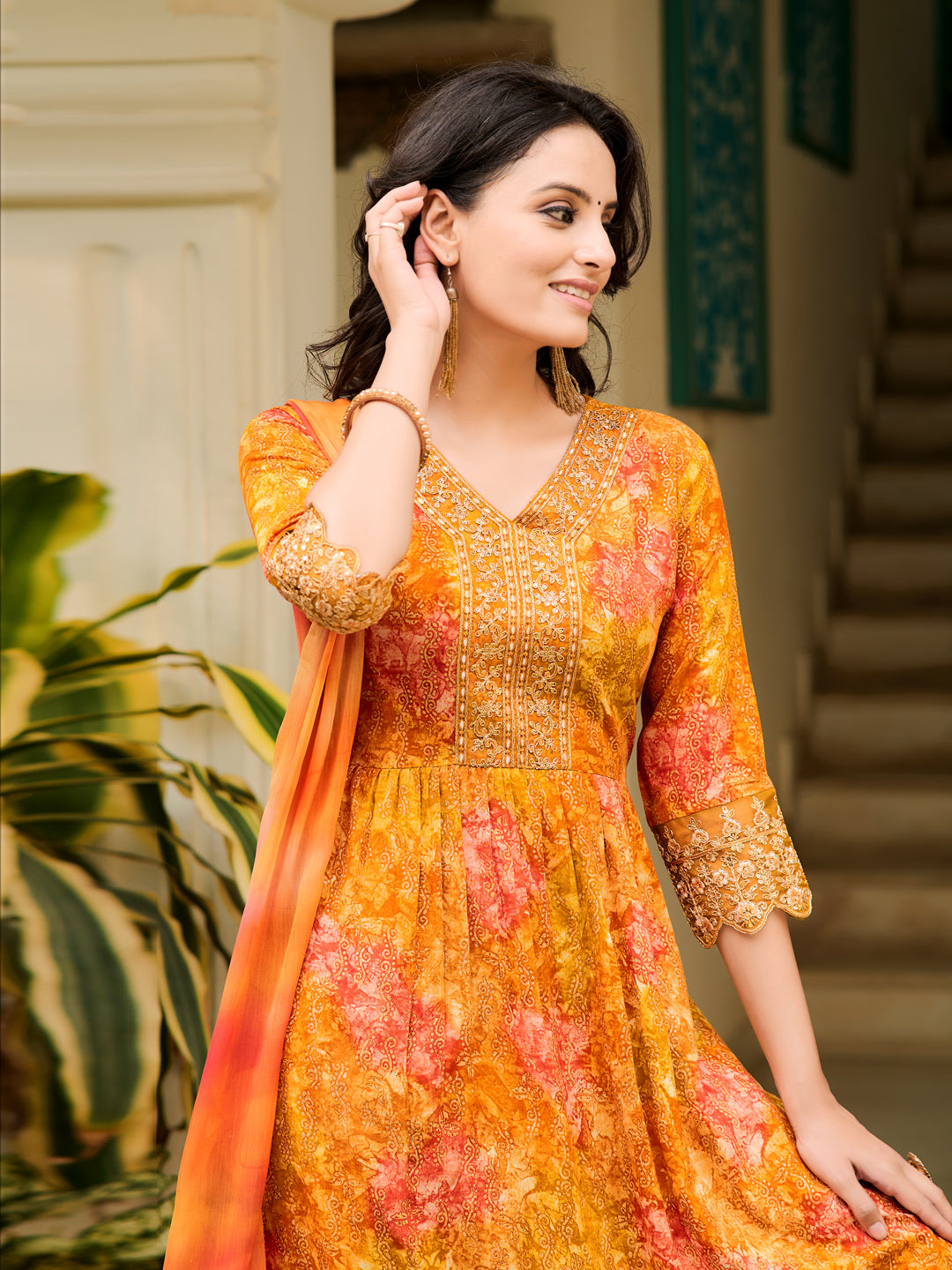 Nyra Cut Embroidered & Printed kurta with Pant & Dupatta