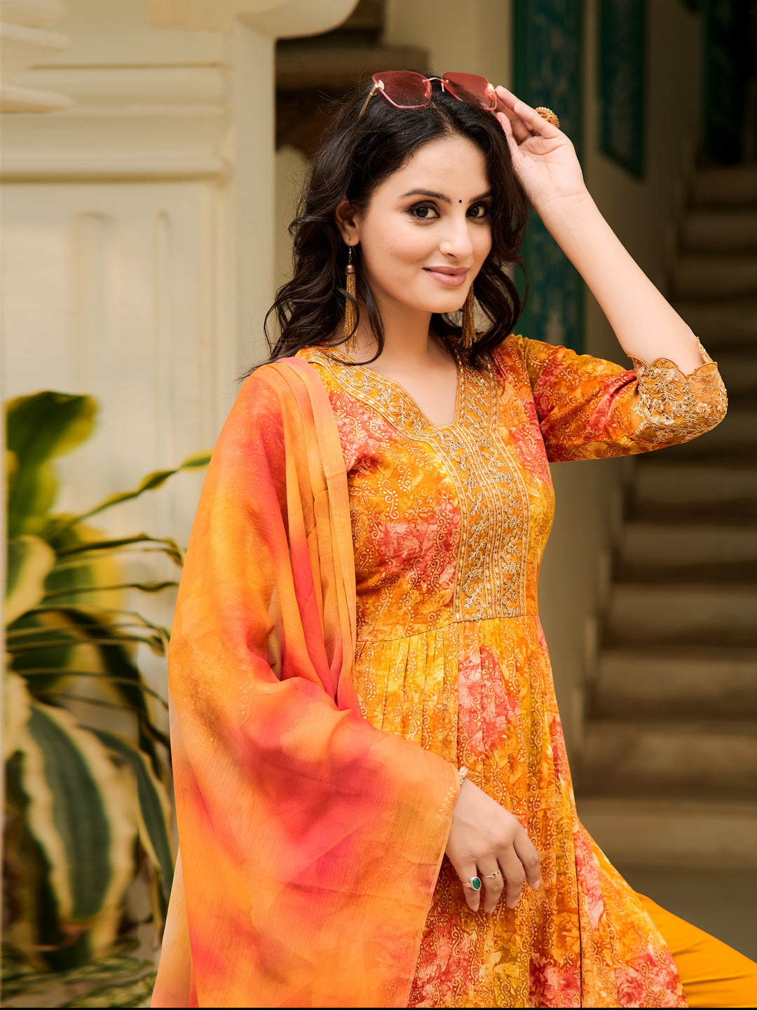 Nyra Cut Embroidered & Printed kurta with Pant & Dupatta