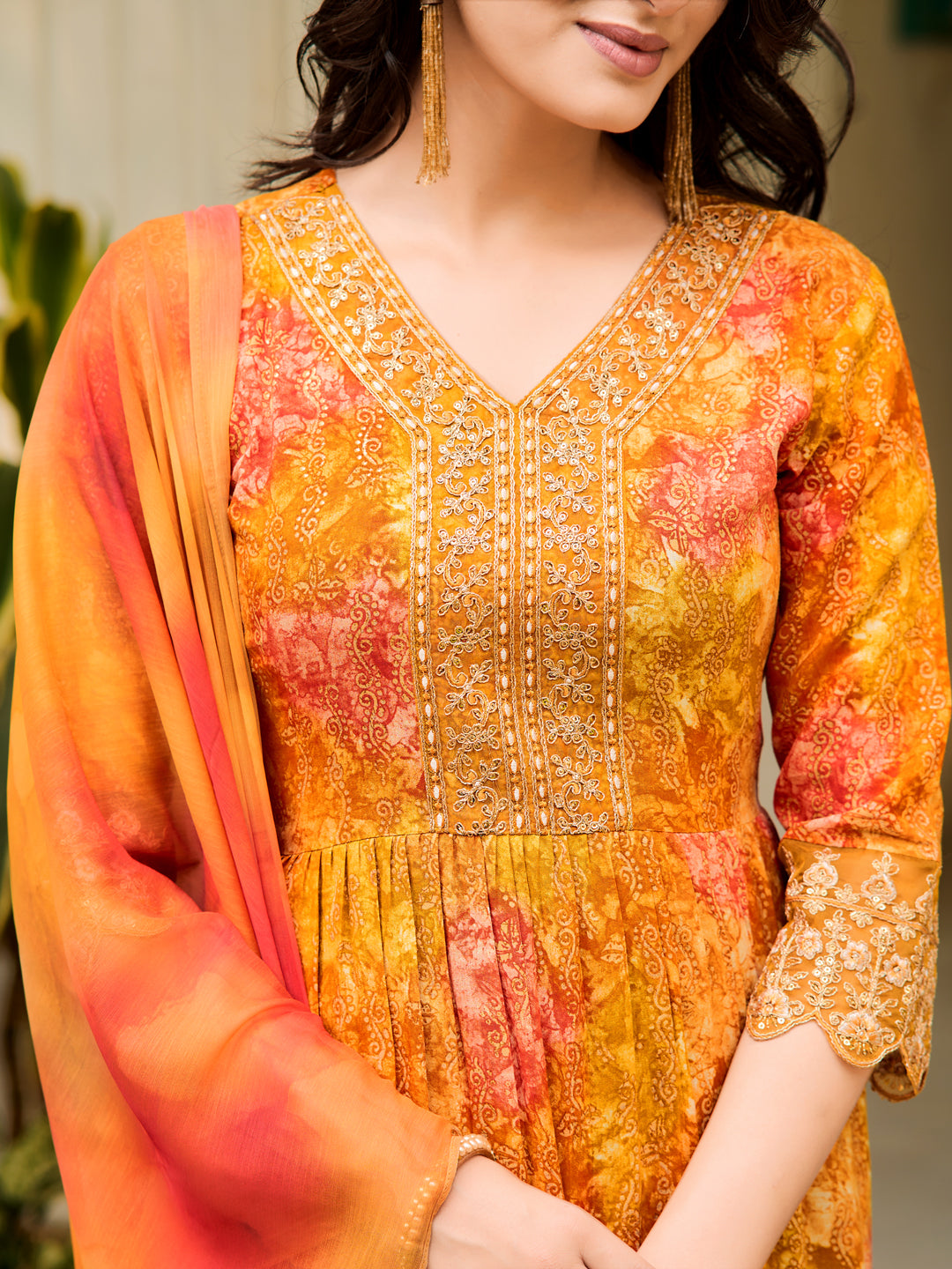 Nyra Cut Embroidered & Printed kurta with Pant & Dupatta