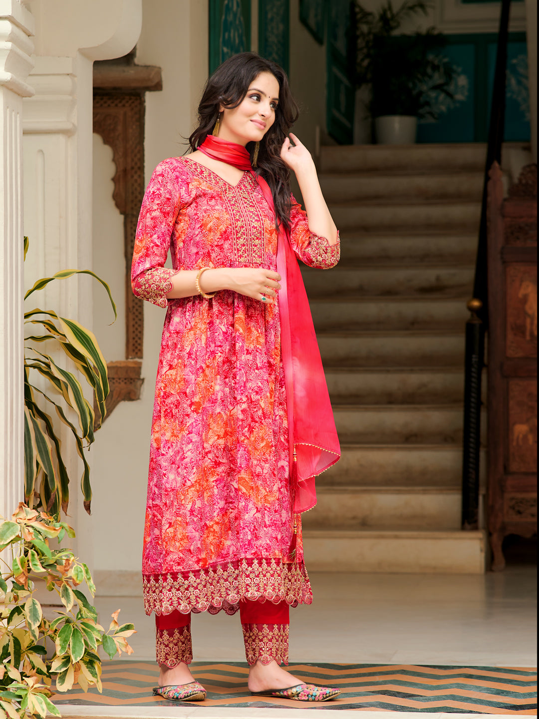 Nyra Cut Embroidered & Printed kurta with Pant & Dupatta