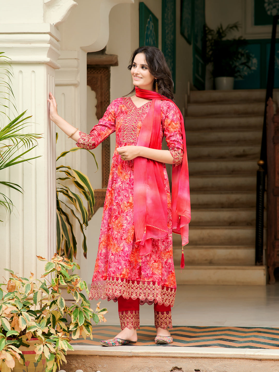 Nyra Cut Embroidered & Printed kurta with Pant & Dupatta