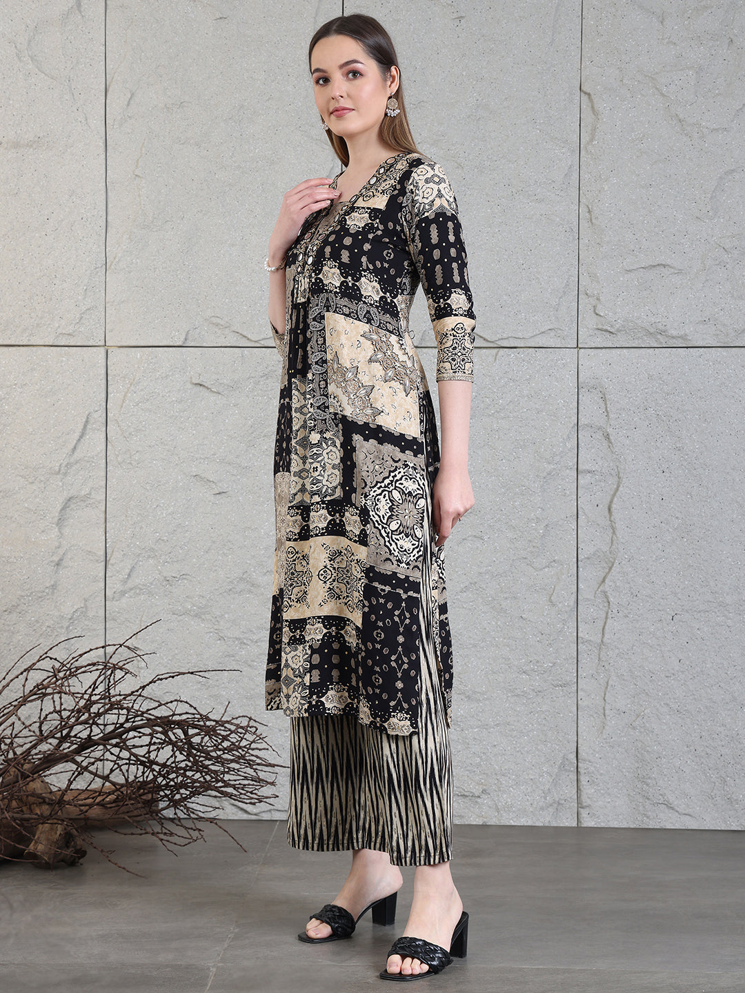 Hand Embroidered & Printed Kurta with Palazzo Pants