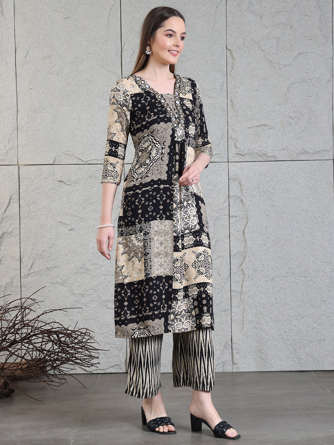 Hand Embroidered & Printed Kurta with Palazzo Pants