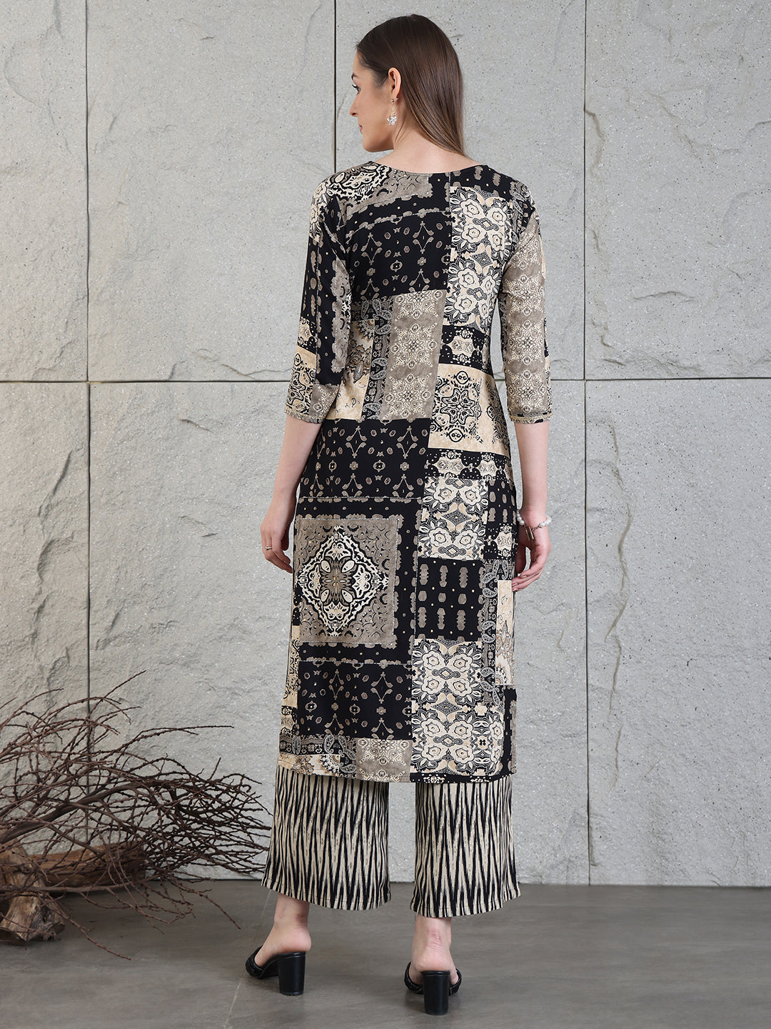Hand Embroidered & Printed Kurta with Palazzo Pants