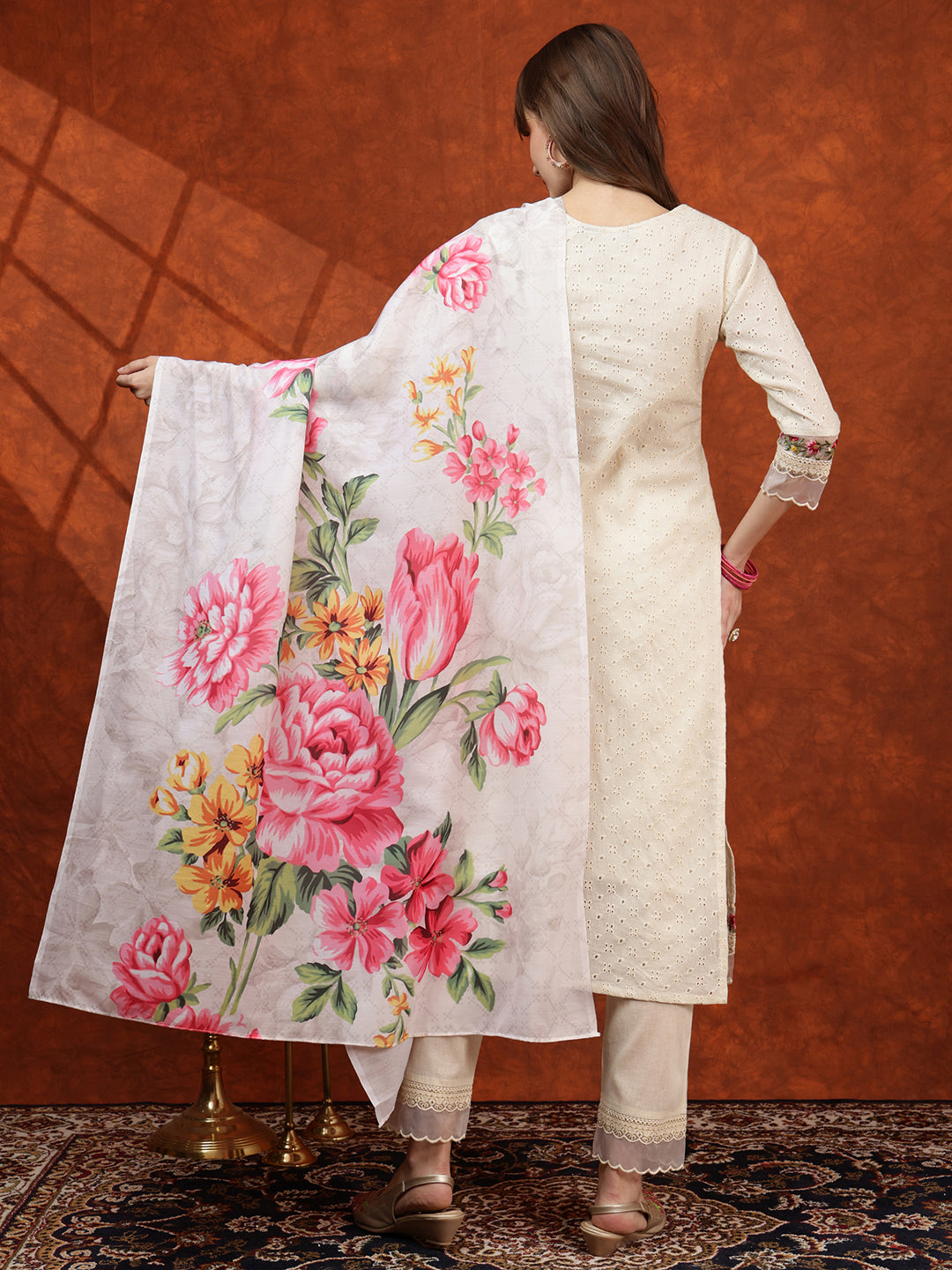 Chikankari & Embroidered Kurta with Pant & Printed Dupatta