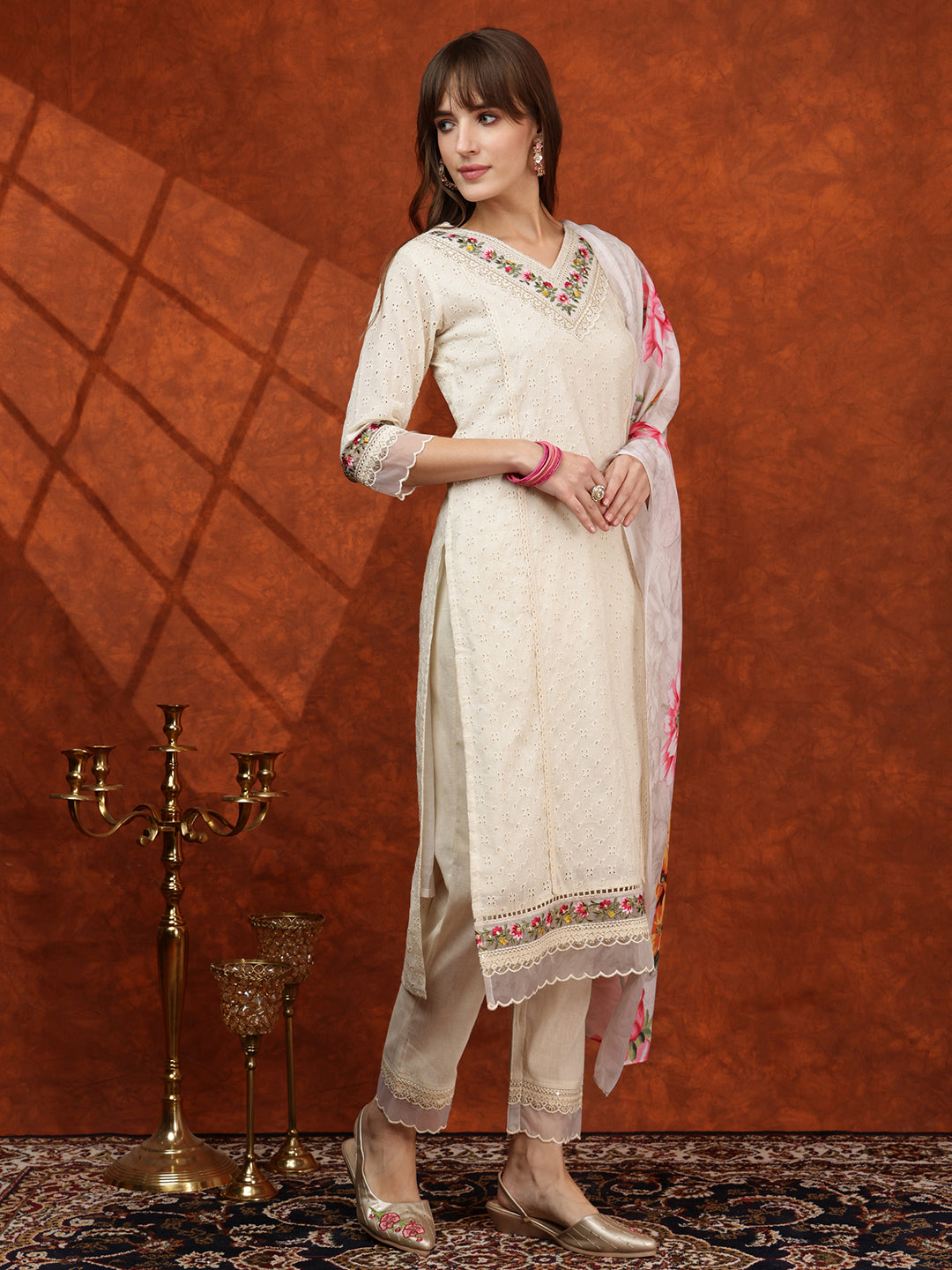 Chikankari & Embroidered Kurta with Pant & Printed Dupatta